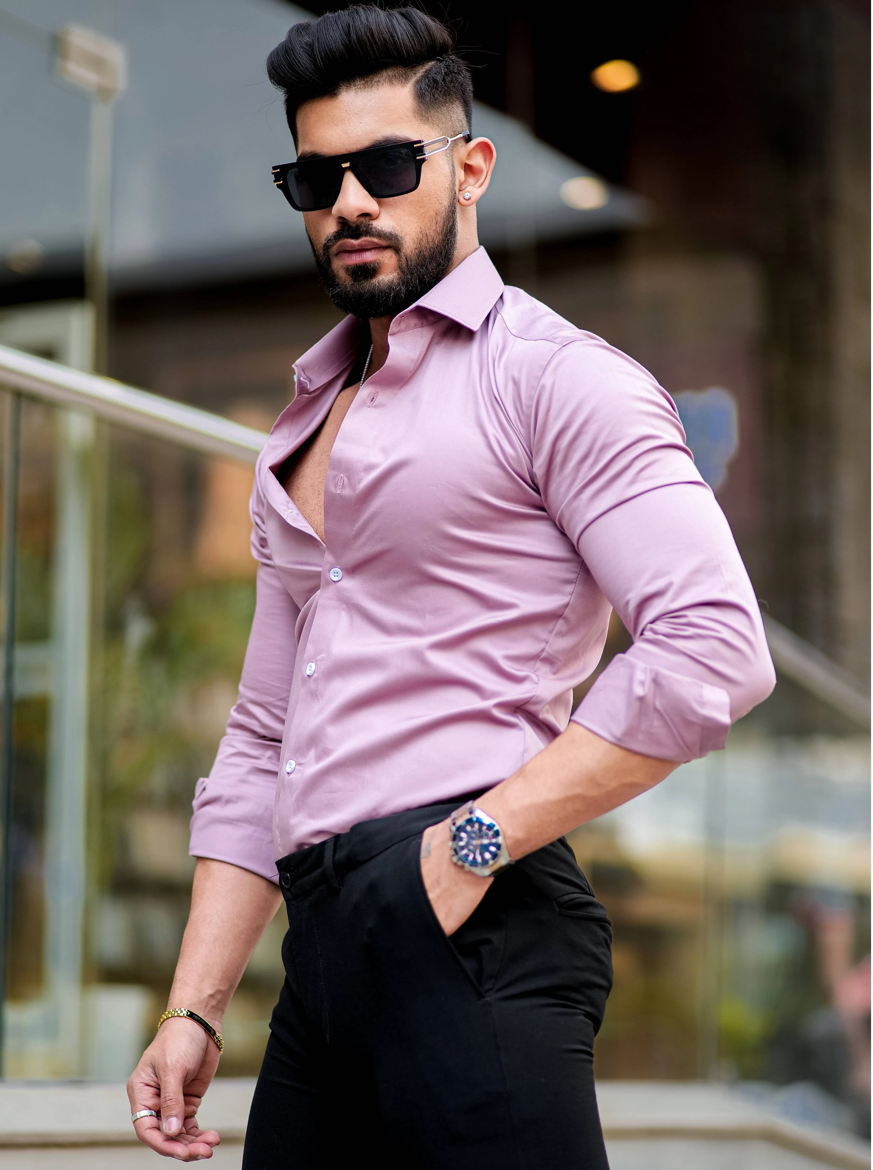 Formy Mountbatten Pink Luxury Formal Satin Cotton Shirt For Men's - Image 5