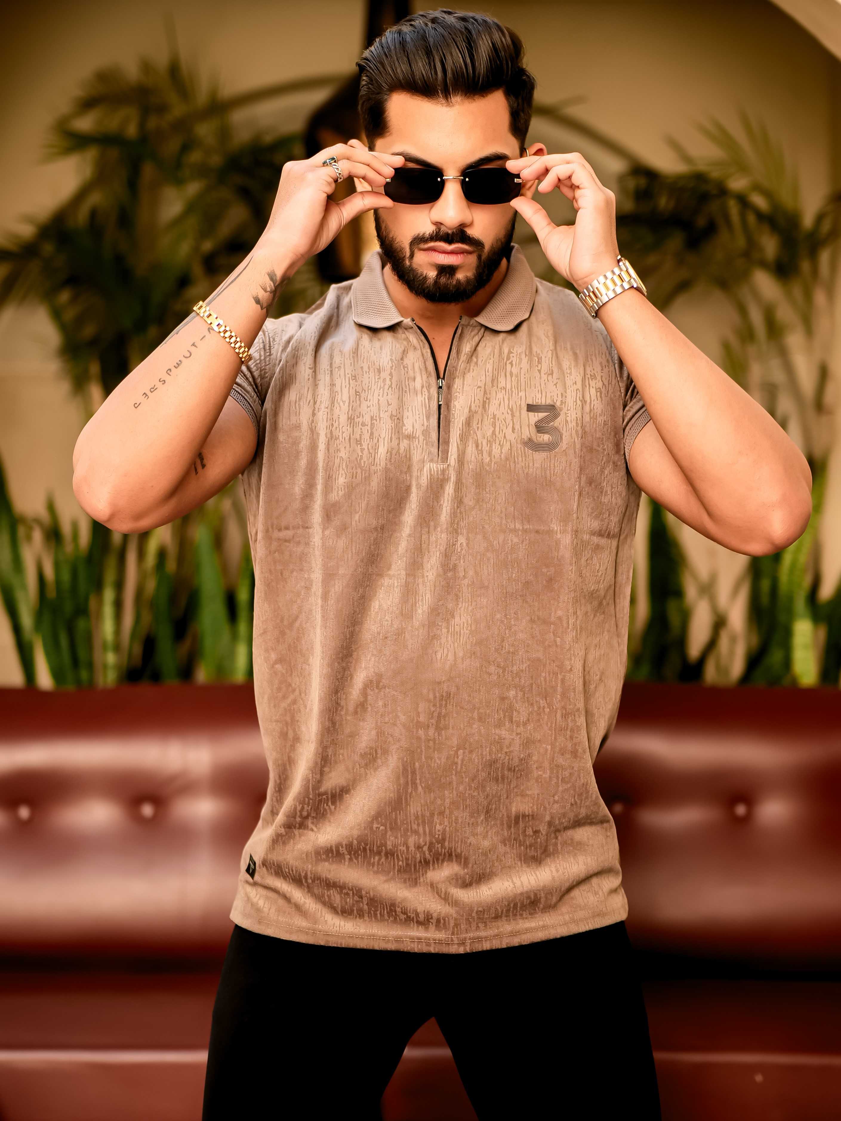 French Beige Polo Imported Cotton Half Sleeve Premium Designer T-Shirt - Image 4