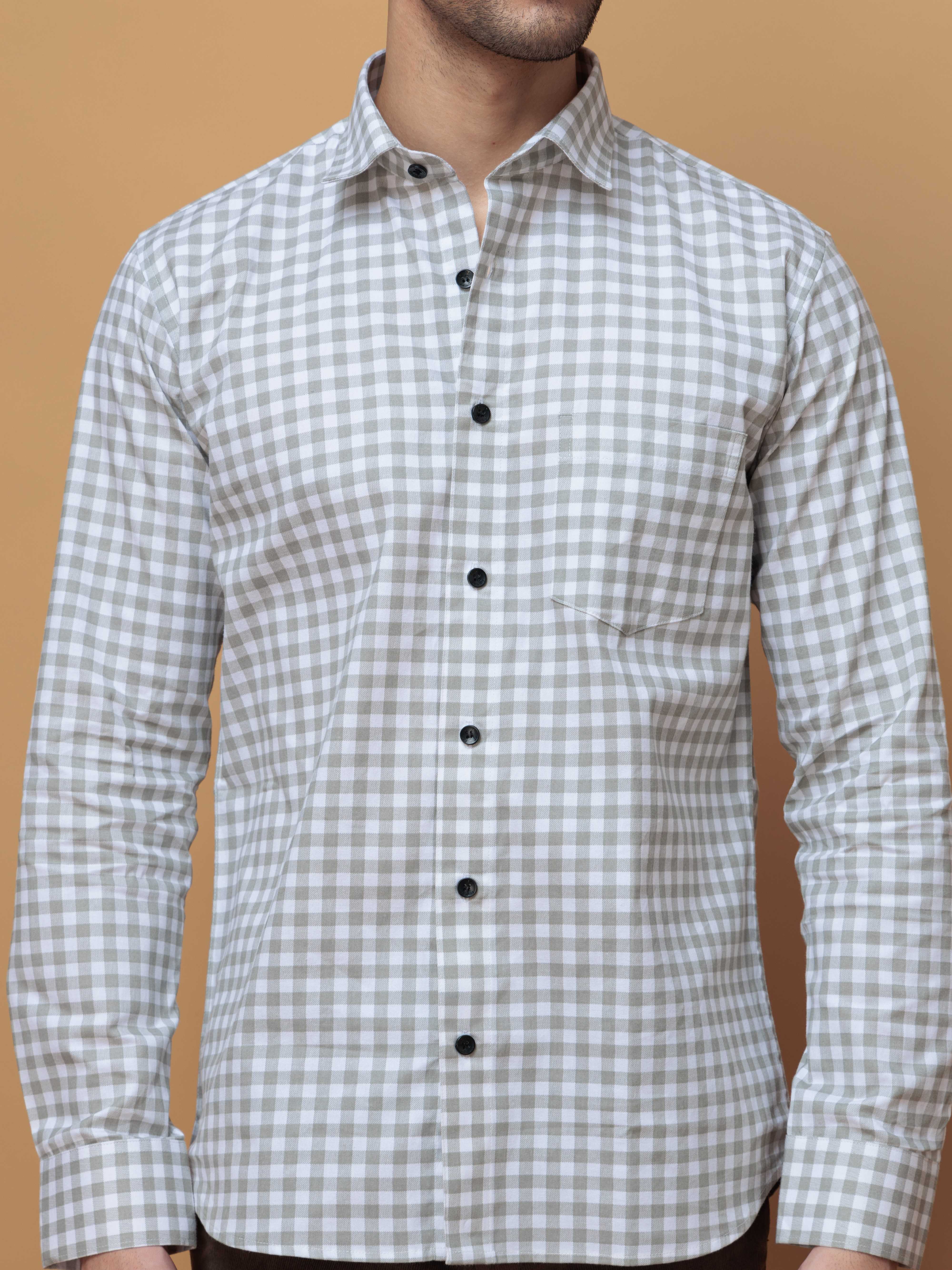 GREEN CHECKERED PRINTED COTTON CASUAL SHIRT FOR MEN'S - Image 2