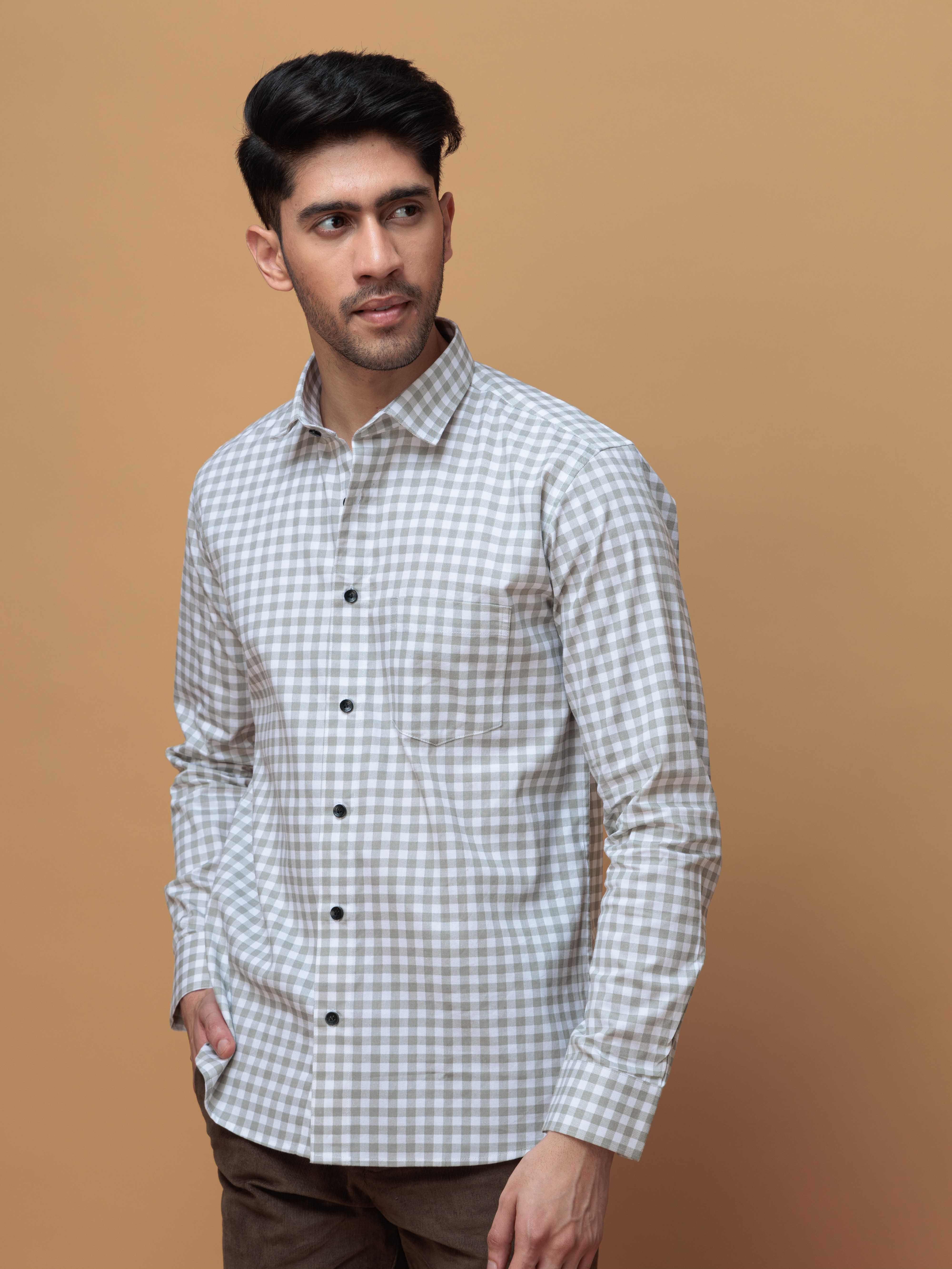 GREEN CHECKERED PRINTED COTTON CASUAL SHIRT FOR MEN'S - Image 3