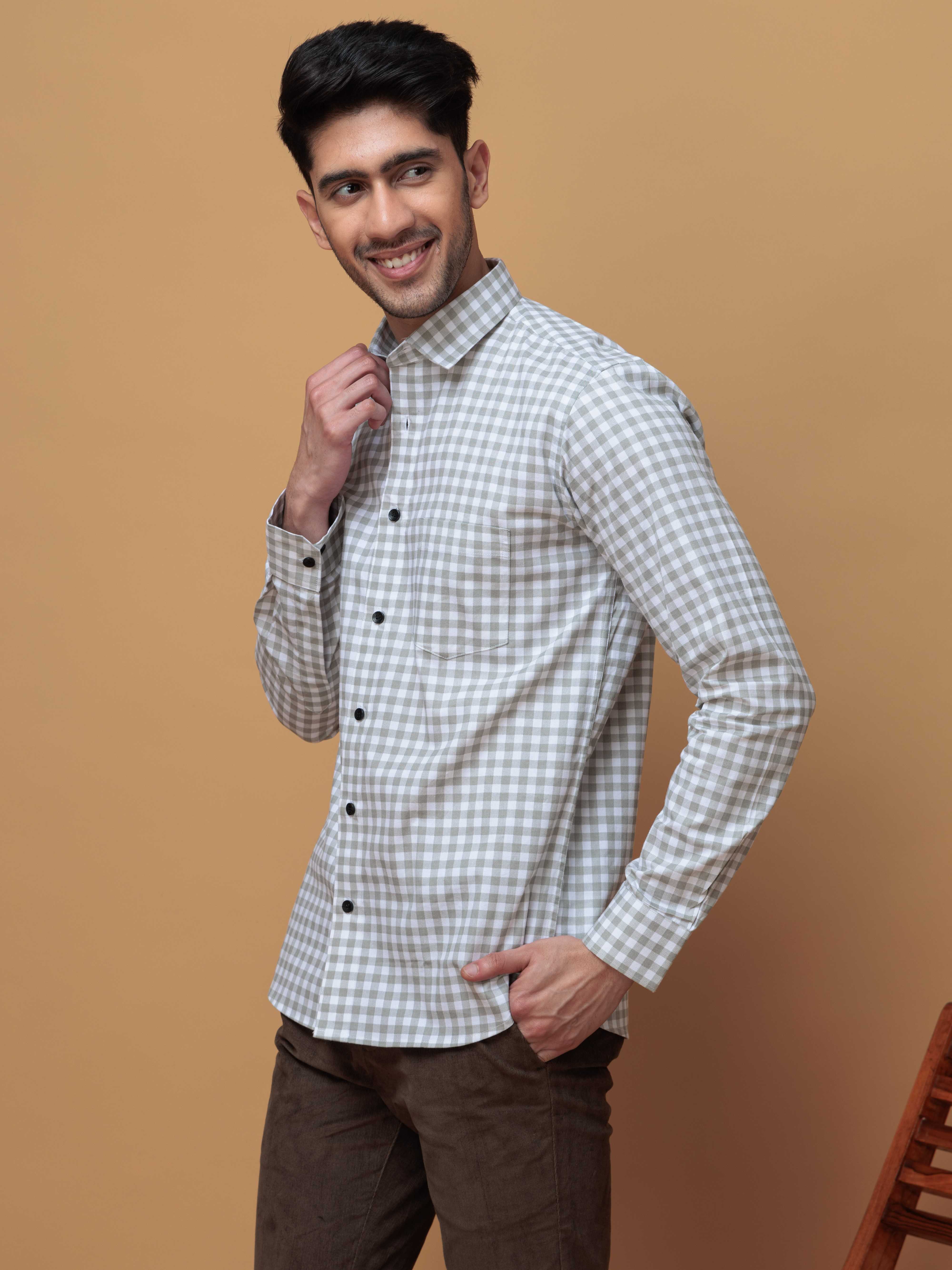 GREEN CHECKERED PRINTED COTTON CASUAL SHIRT FOR MEN'S - Image 4