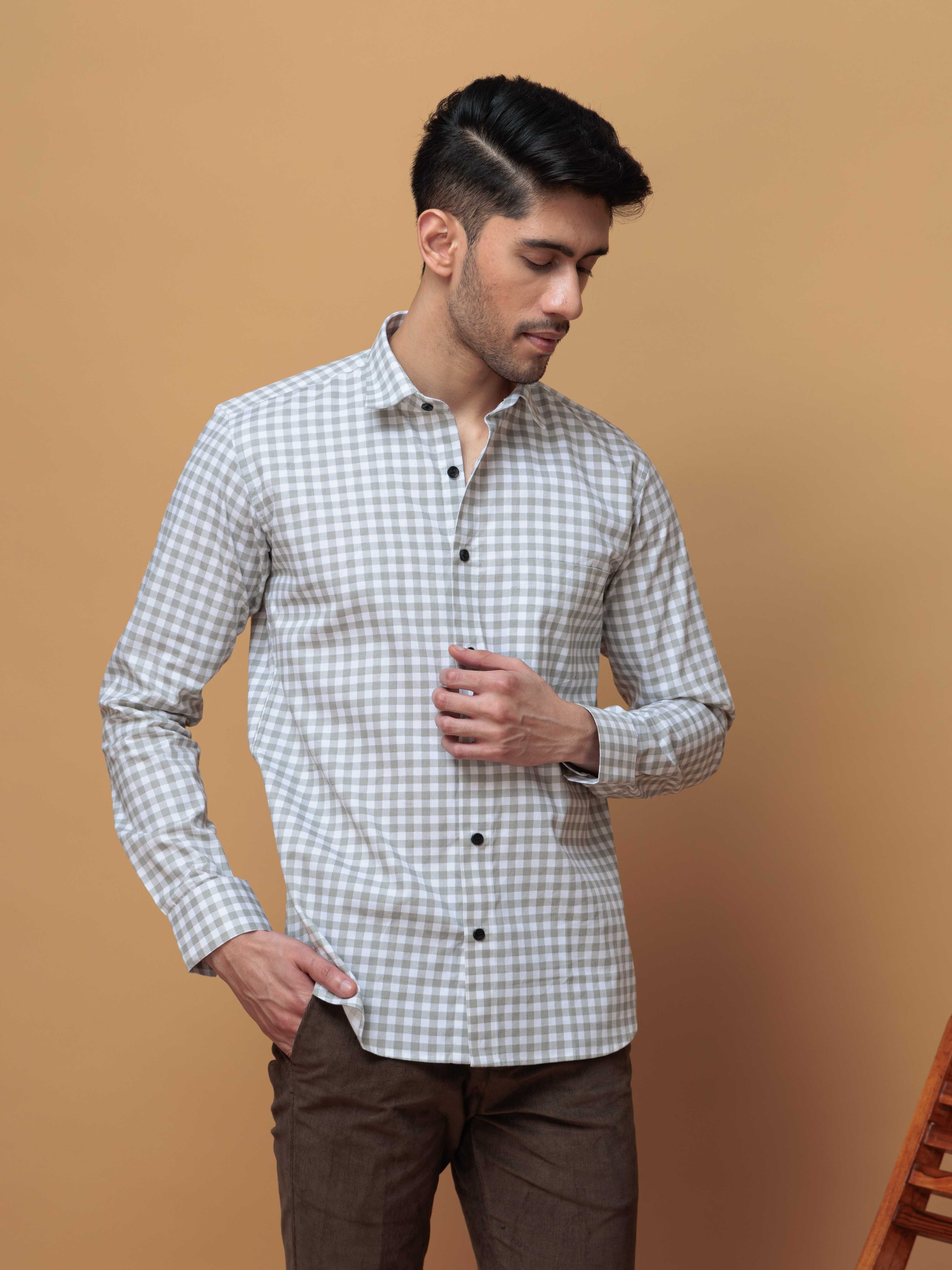 GREEN CHECKERED PRINTED COTTON CASUAL SHIRT FOR MEN'S - Image 6