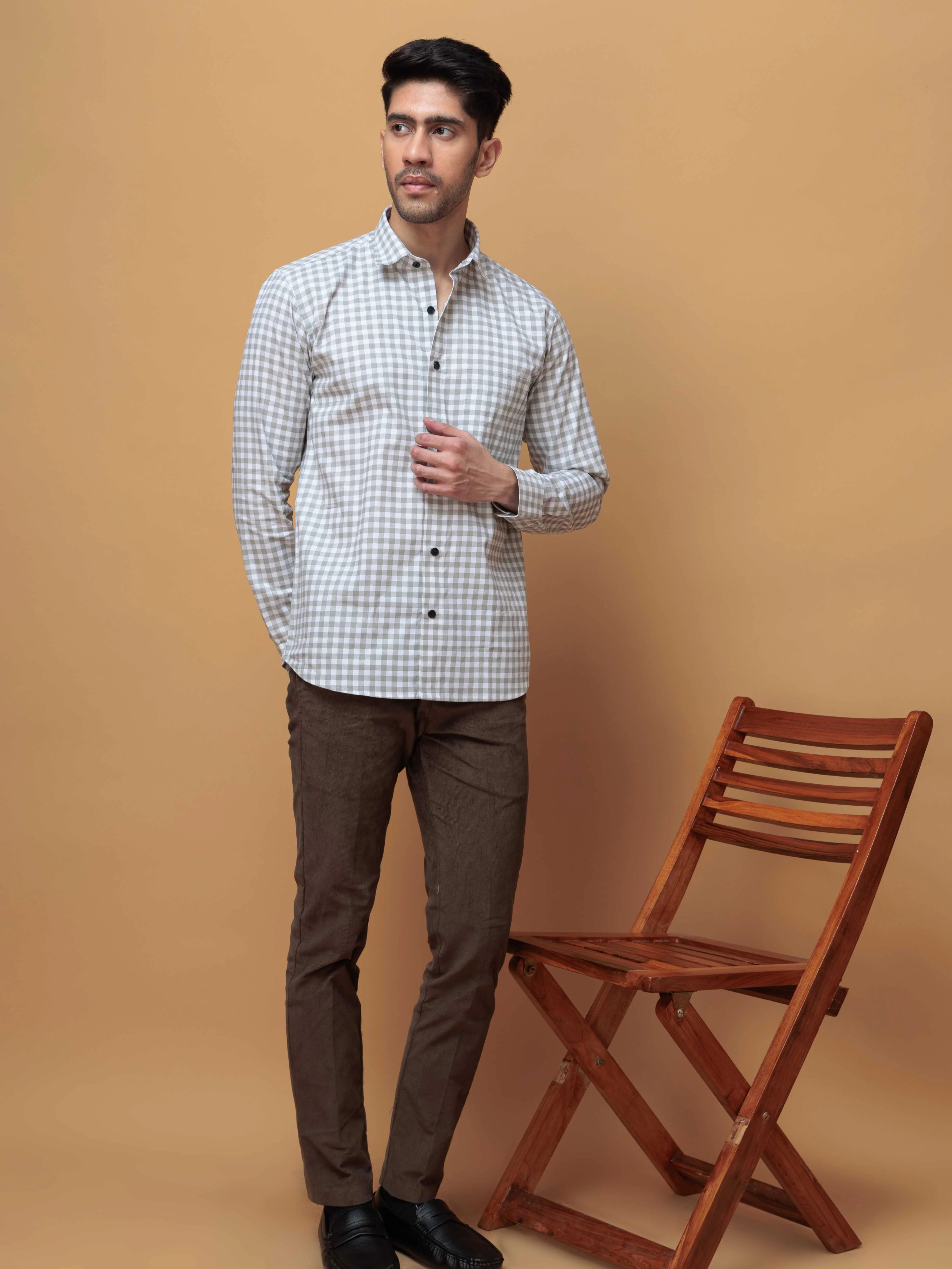 GREEN CHECKERED PRINTED COTTON CASUAL SHIRT FOR MEN'S - Image 7
