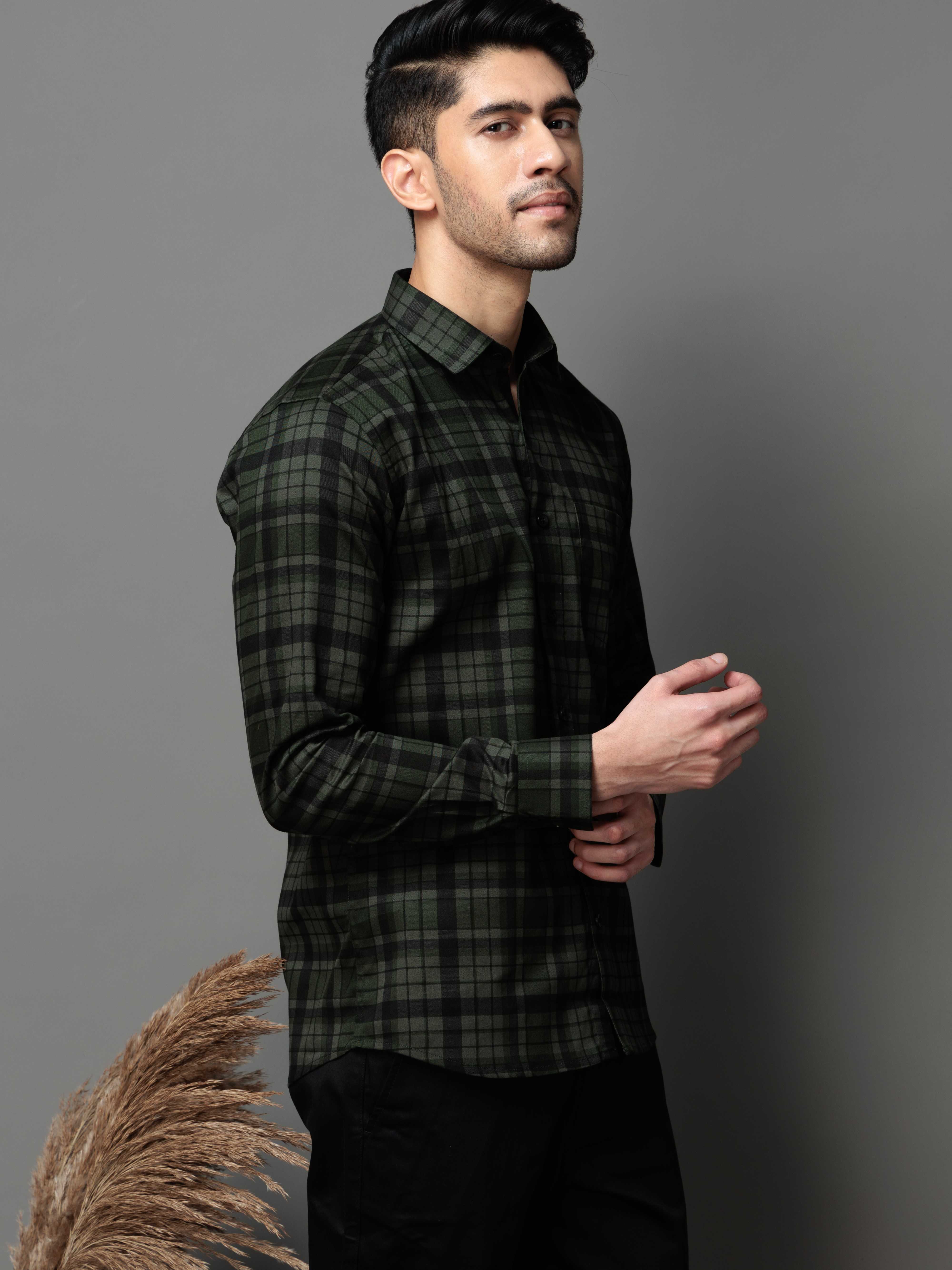 GREEN CHECKS PRINTED COTTON CASUAL SHIRT FOR MEN'S - Image 2
