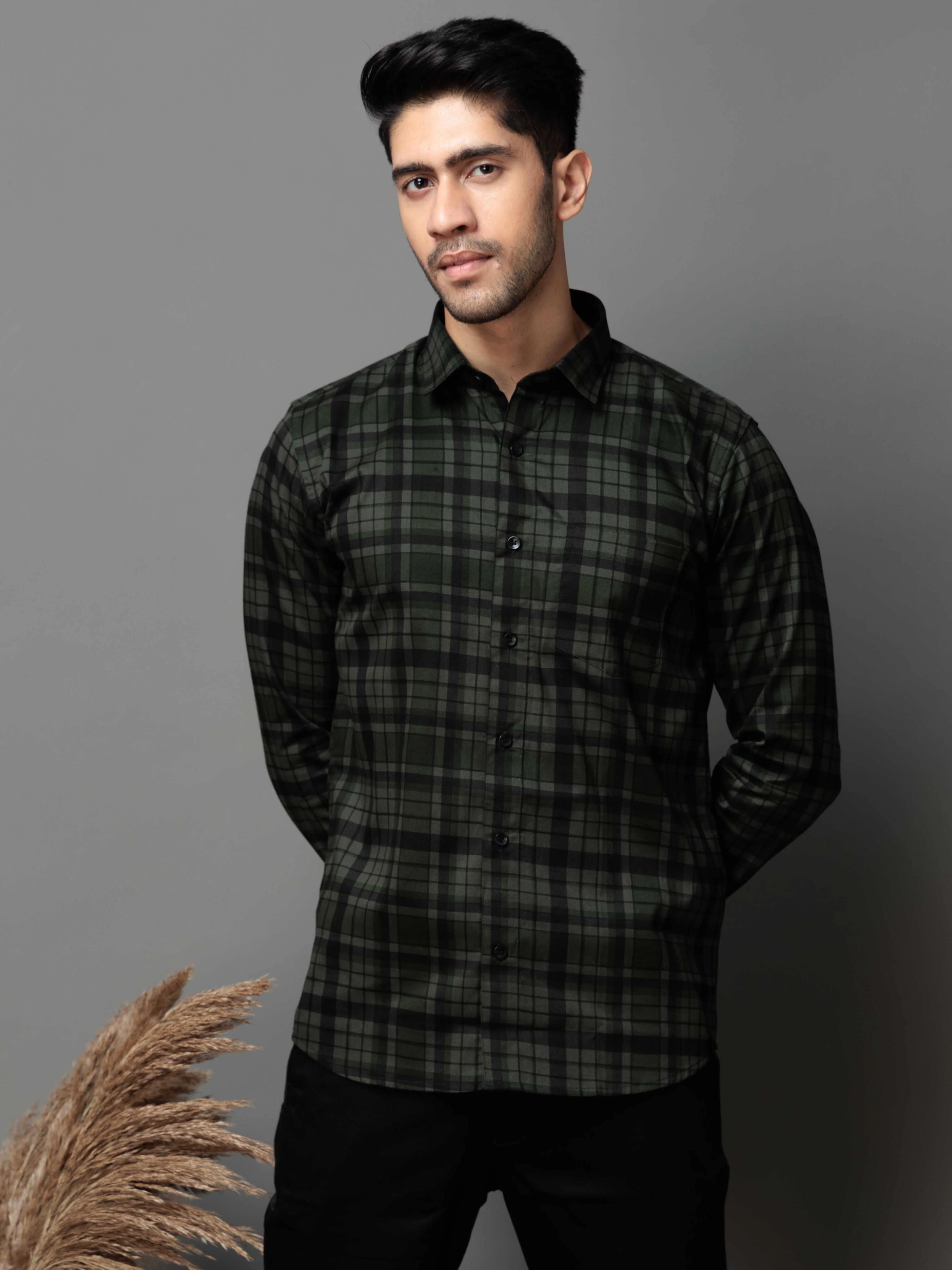GREEN CHECKS PRINTED COTTON CASUAL SHIRT FOR MEN'S - Image 4
