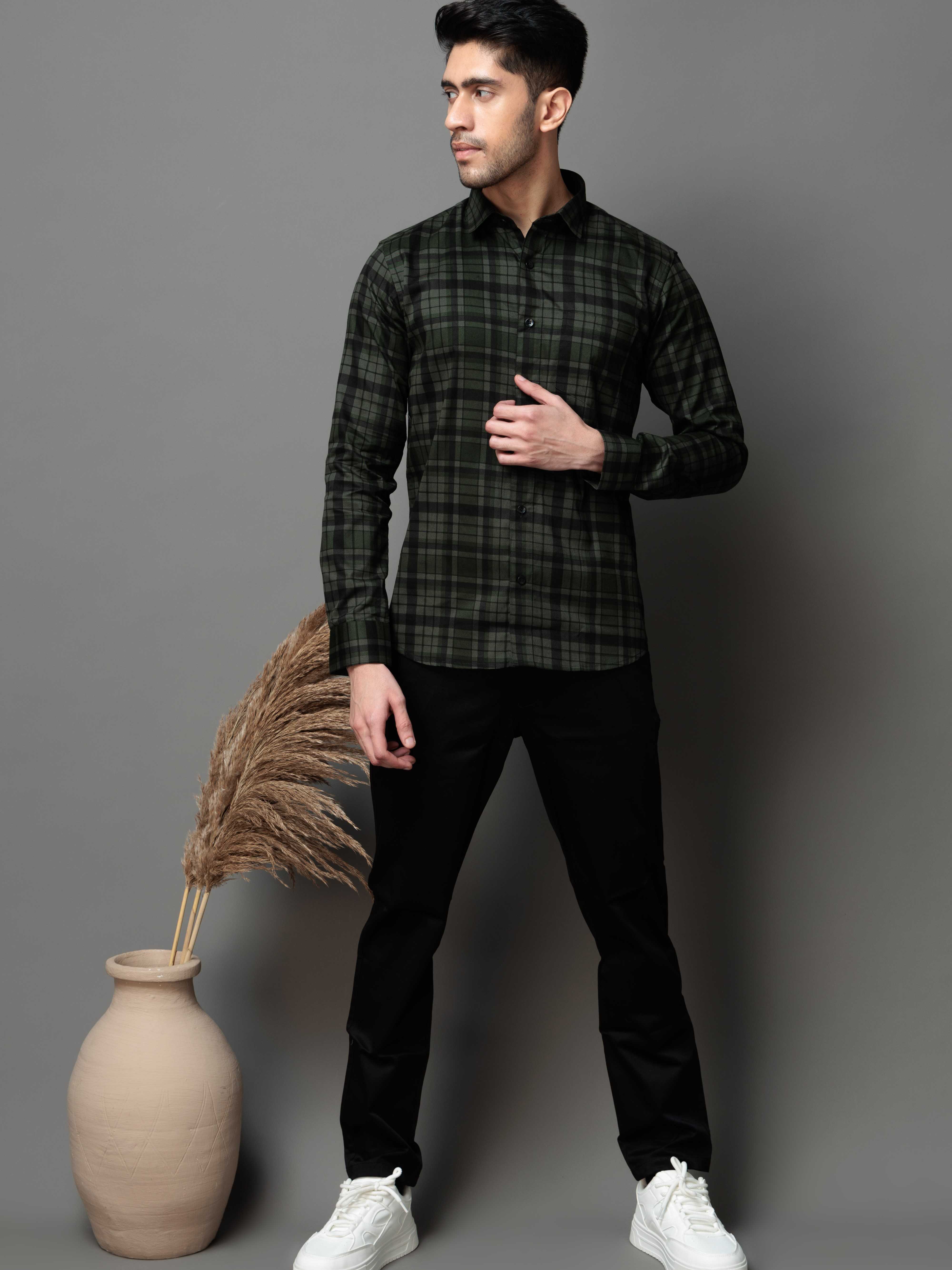 GREEN CHECKS PRINTED COTTON CASUAL SHIRT FOR MEN'S - Image 6