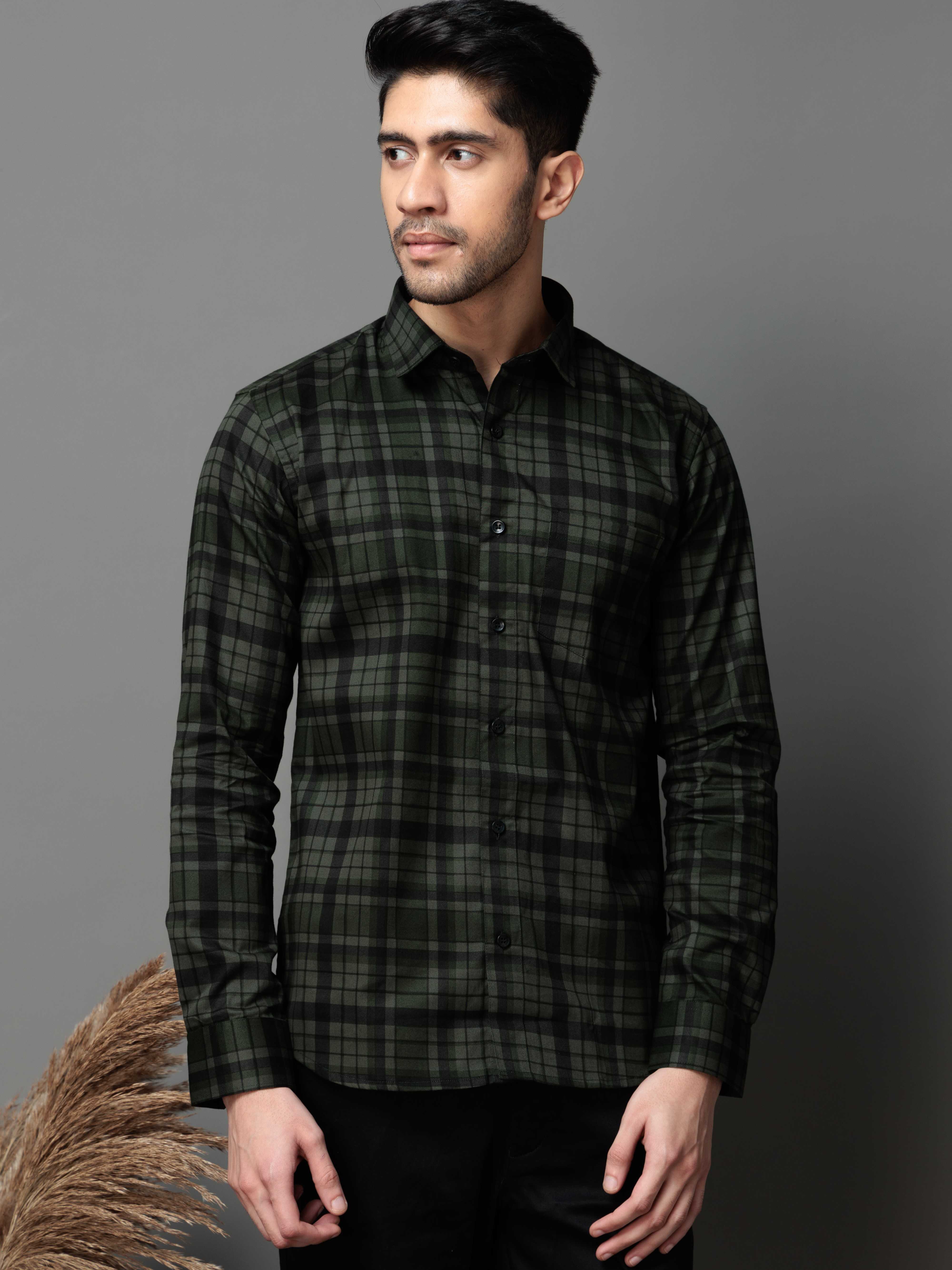 GREEN CHECKS PRINTED COTTON CASUAL SHIRT FOR MEN'S - Image 7