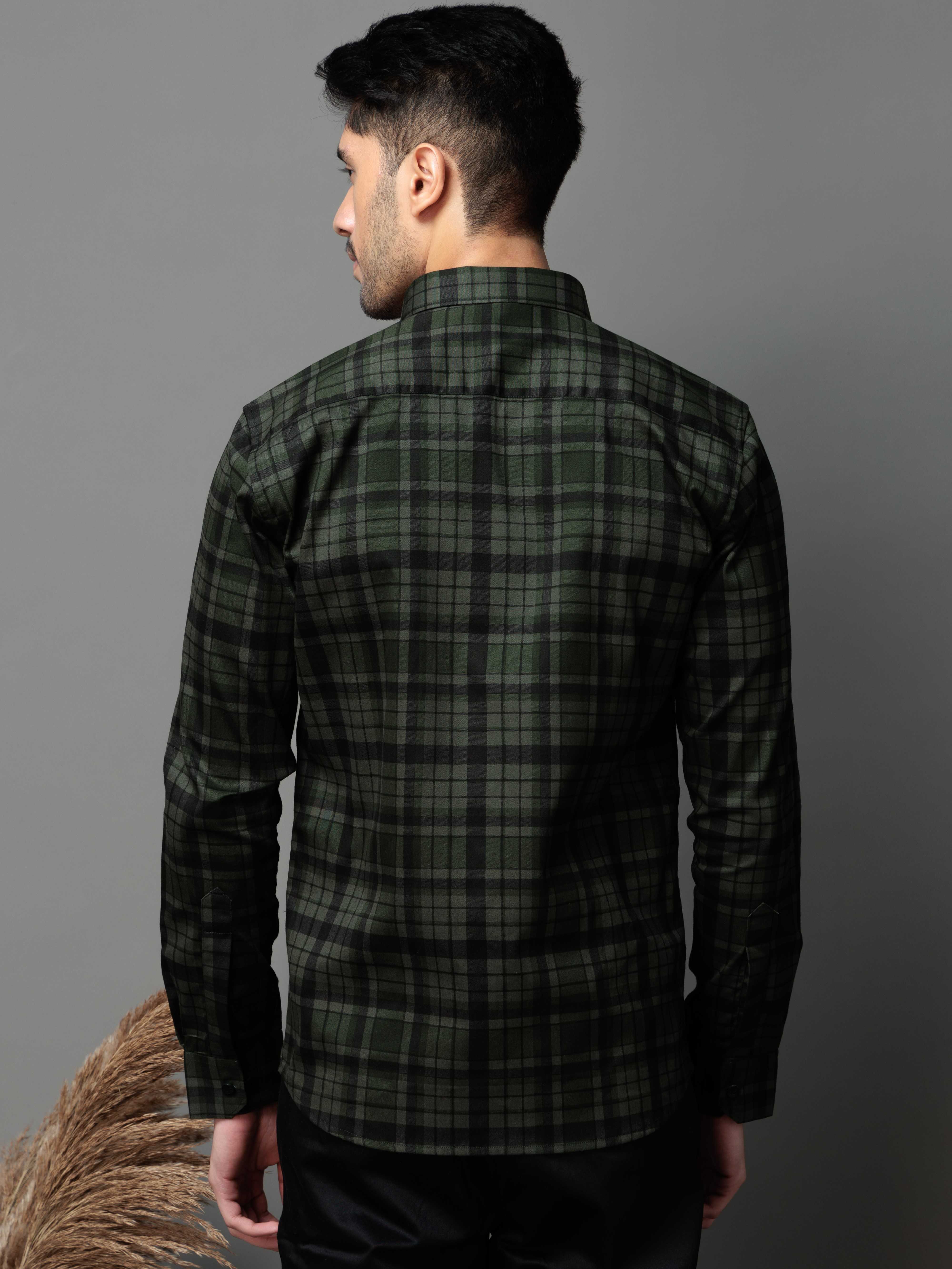 GREEN CHECKS PRINTED COTTON CASUAL SHIRT FOR MEN'S - Image 8