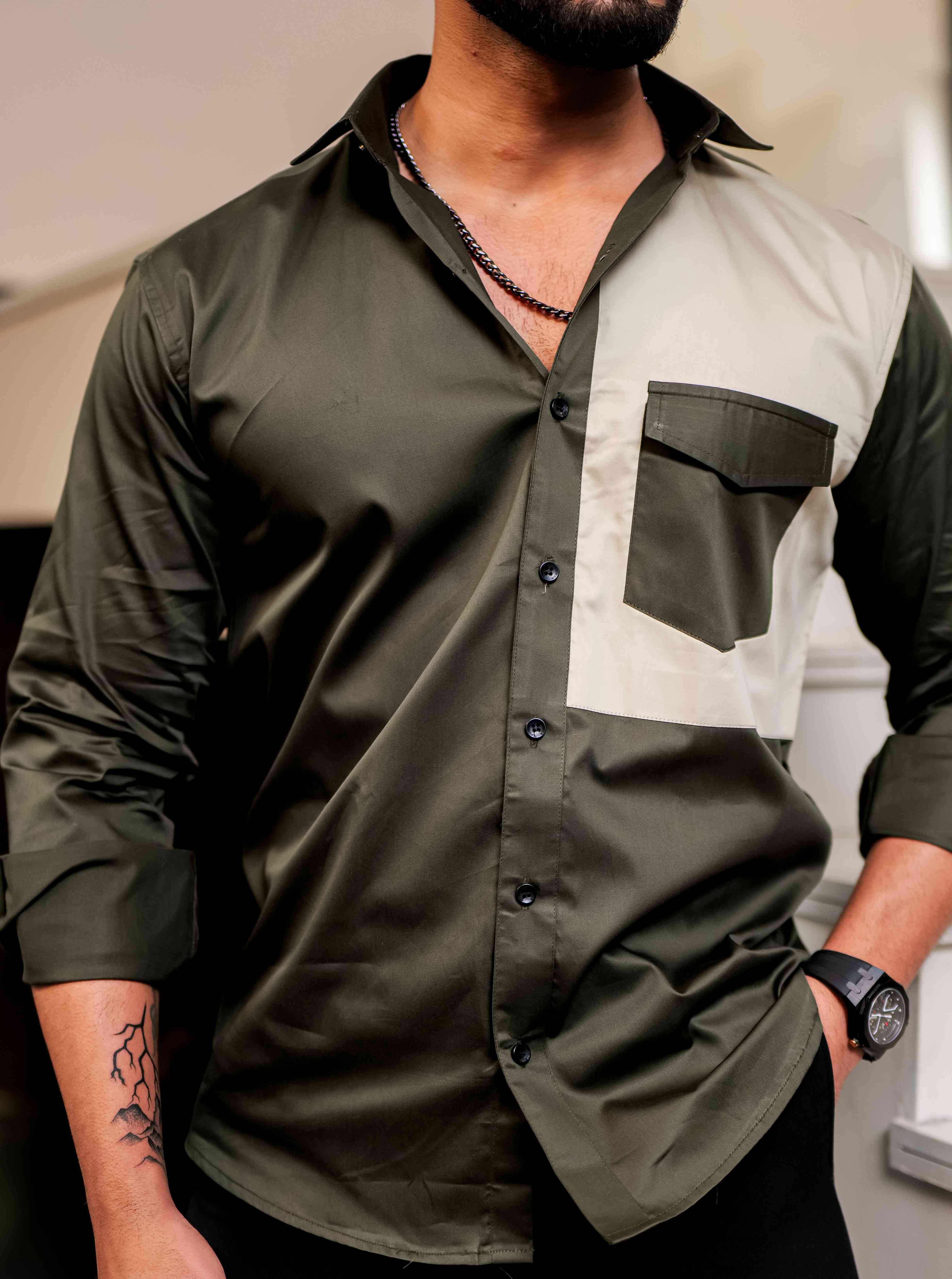 Green Cut N Sew Designer Satin Cotton Shirt - Image 2