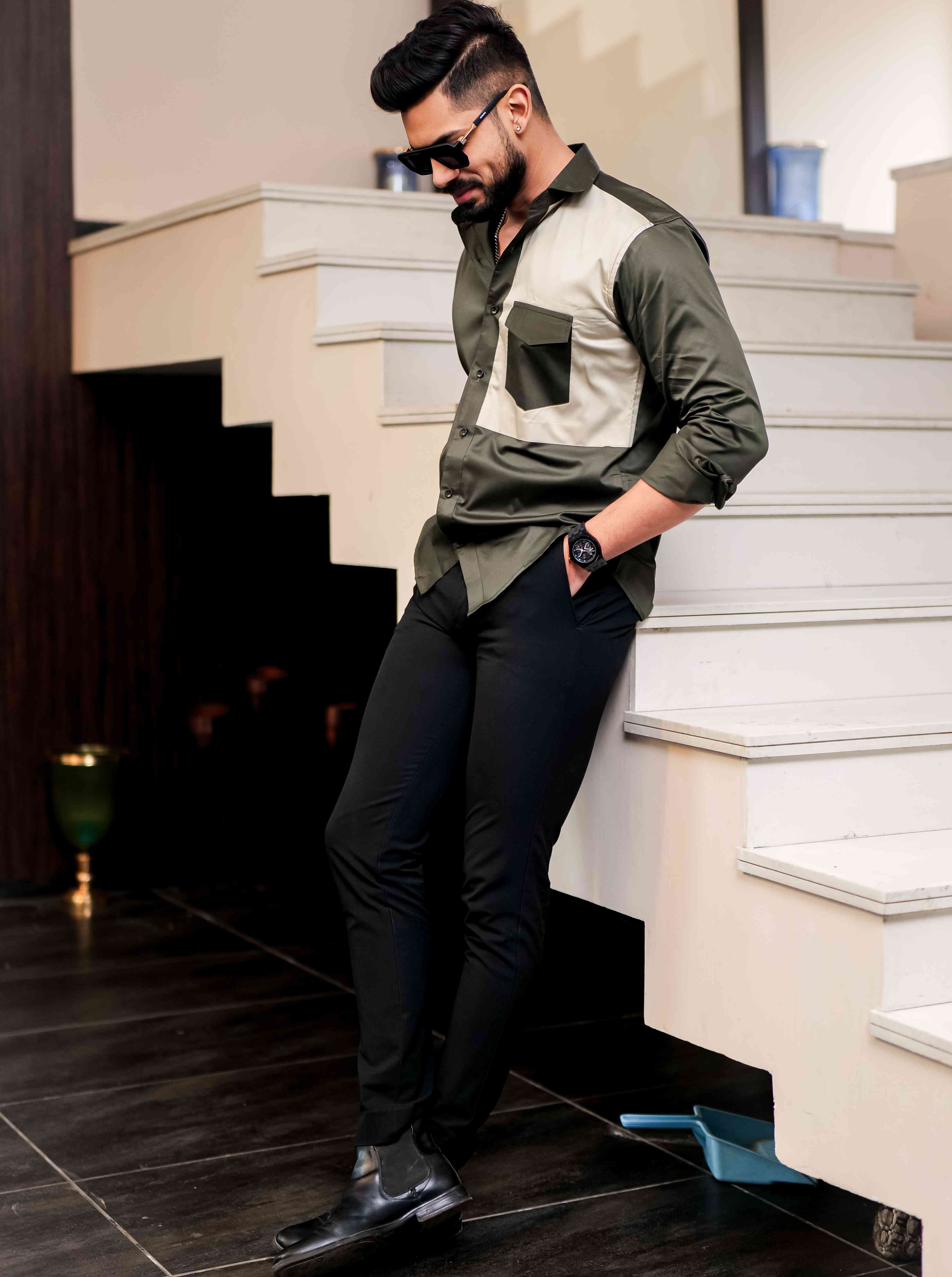 Green Cut N Sew Designer Satin Cotton Shirt - Image 5