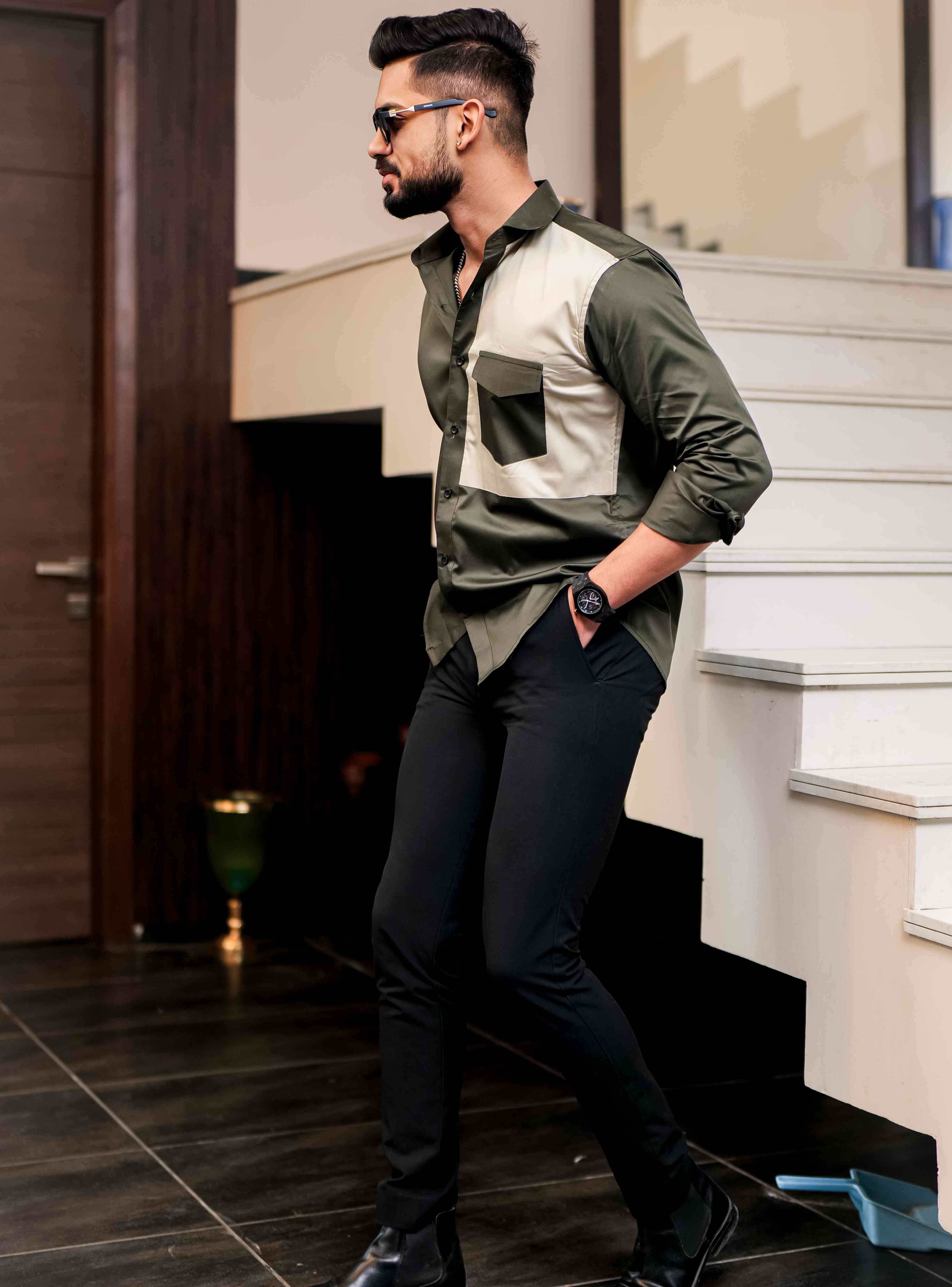 Green Cut N Sew Designer Satin Cotton Shirt - Image 7