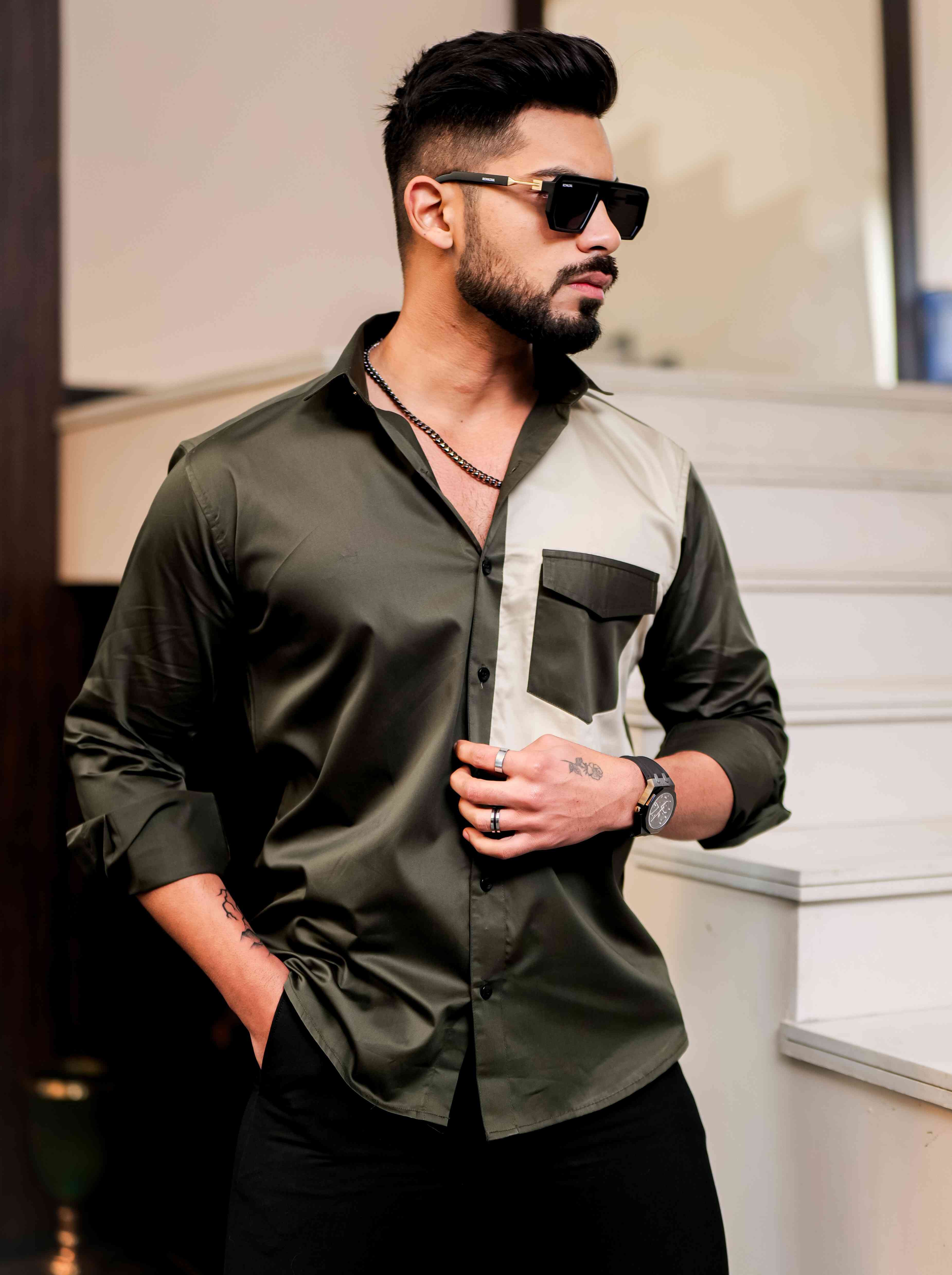 Green Cut N Sew Designer Satin Cotton Shirt - Image 8