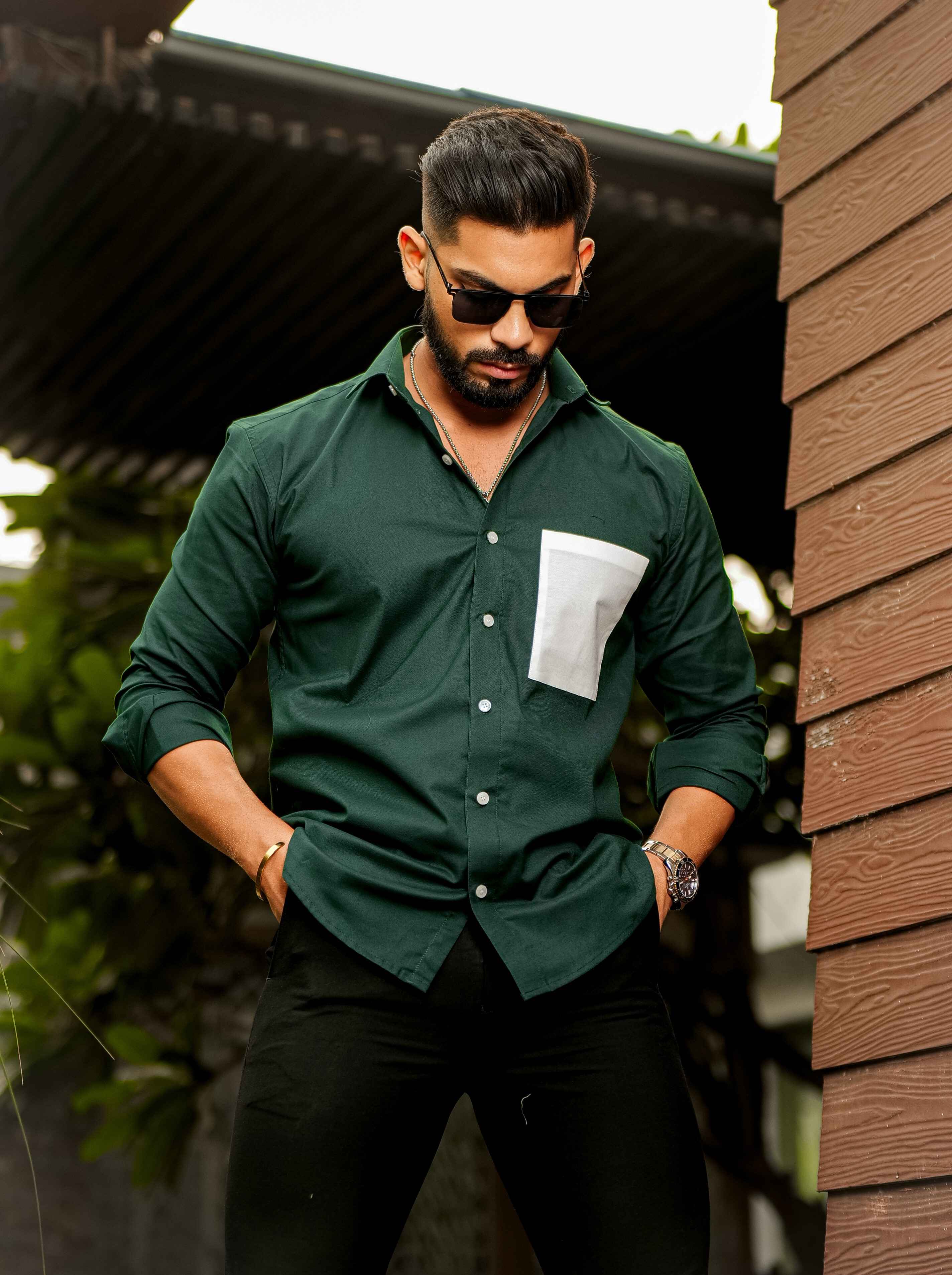 Green Oxford Cotton Designer Shirt - Image 4