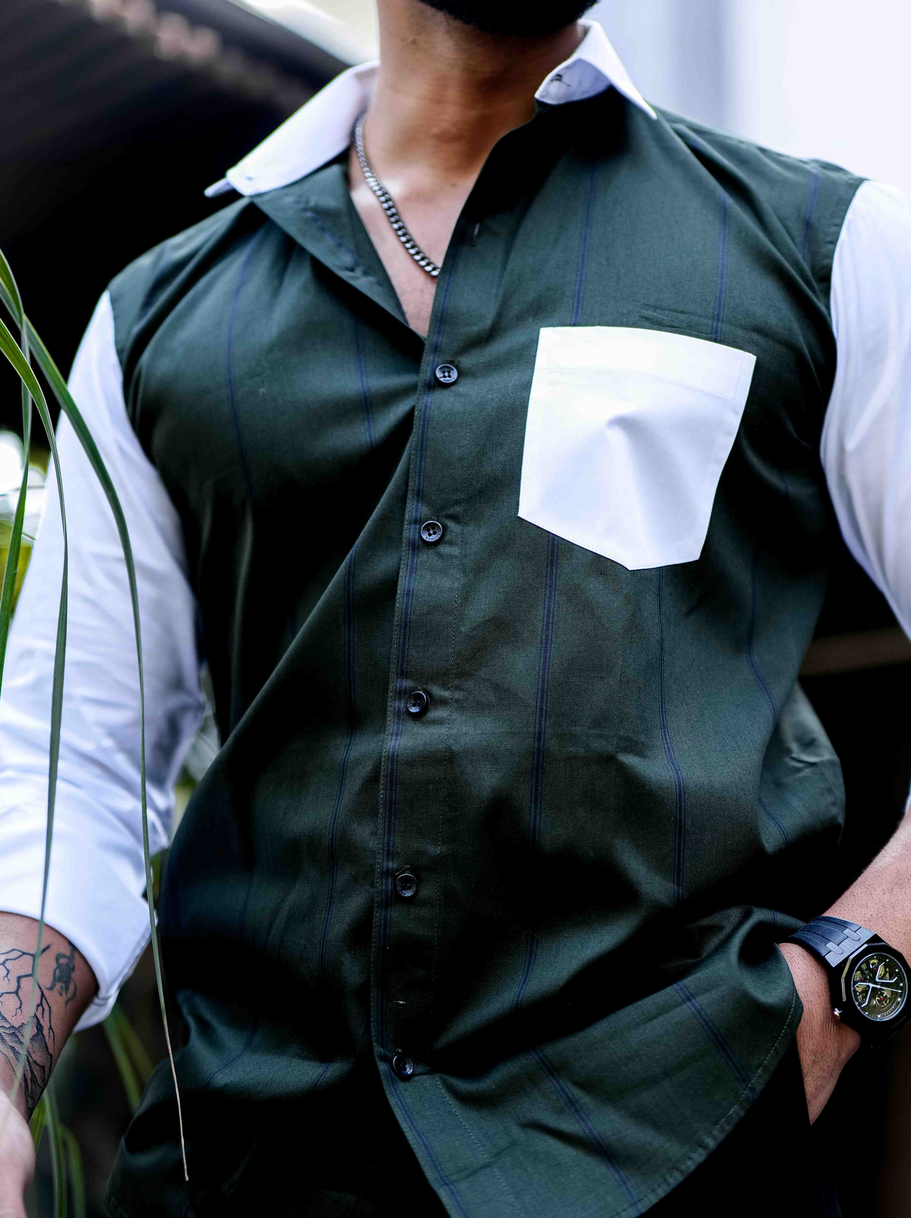 Green Satin Cotton Cut N Sew Designer Shirt - Image 2