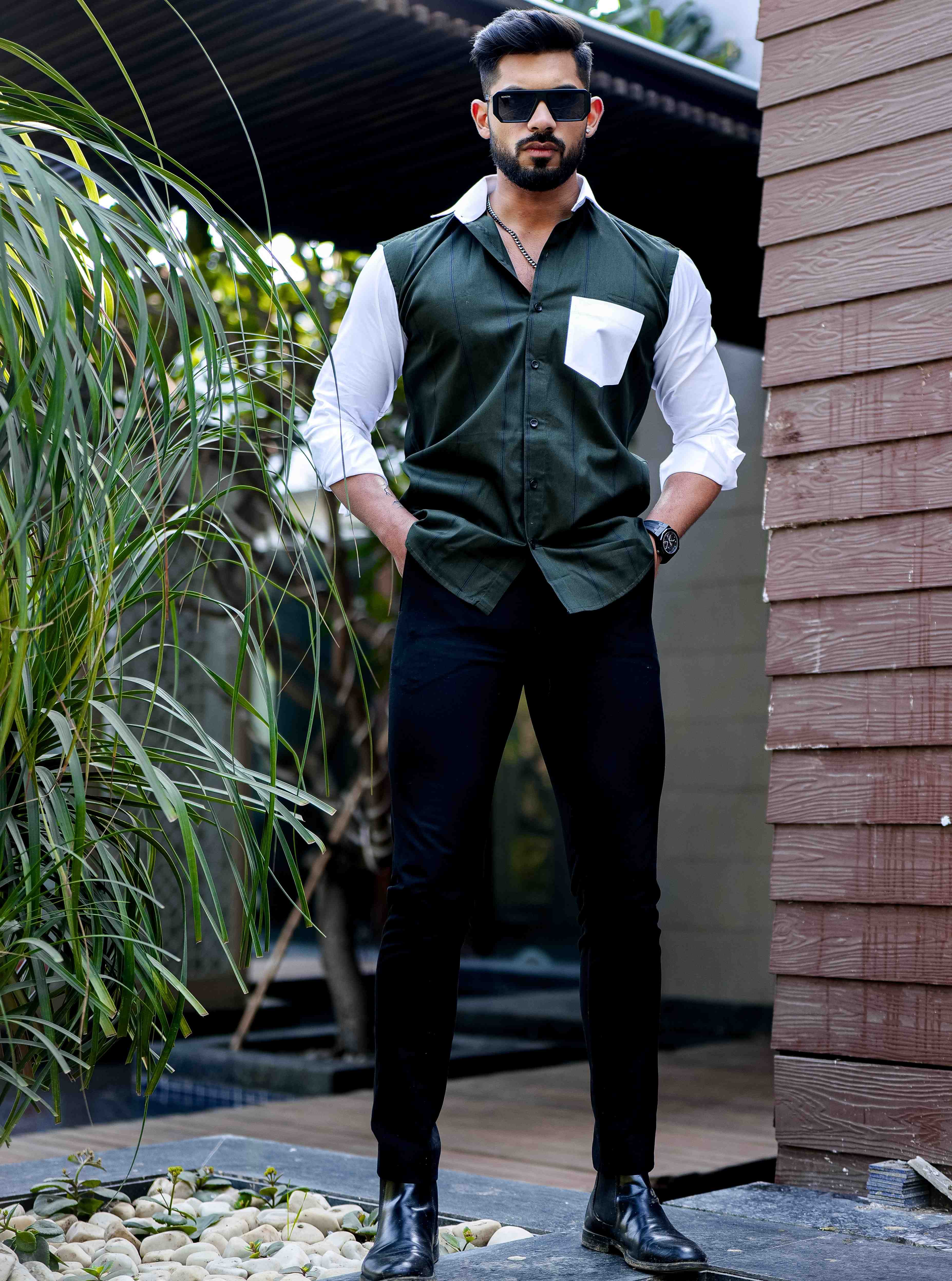 Green Satin Cotton Cut N Sew Designer Shirt - Image 3