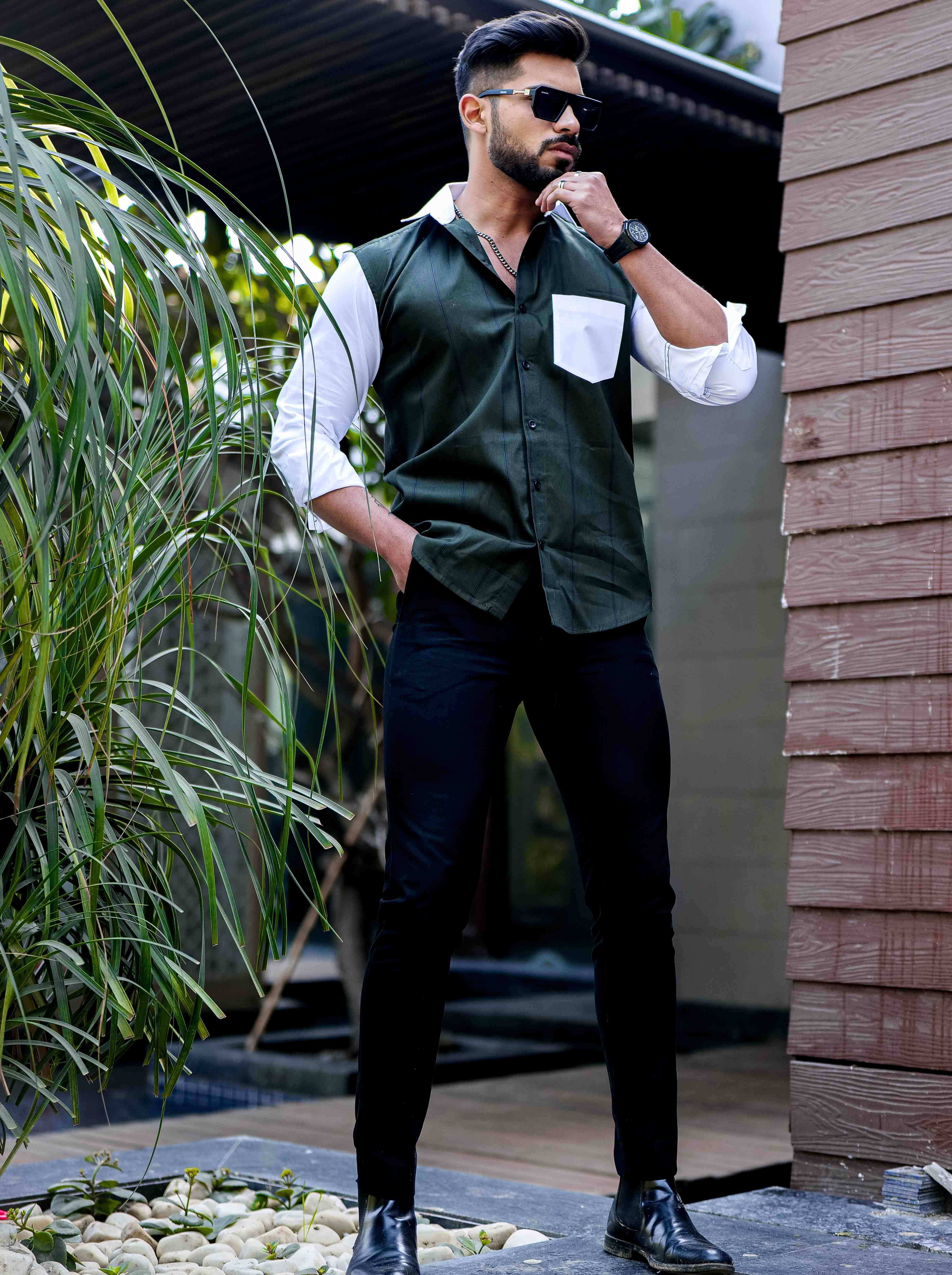 Green Satin Cotton Cut N Sew Designer Shirt - Image 4