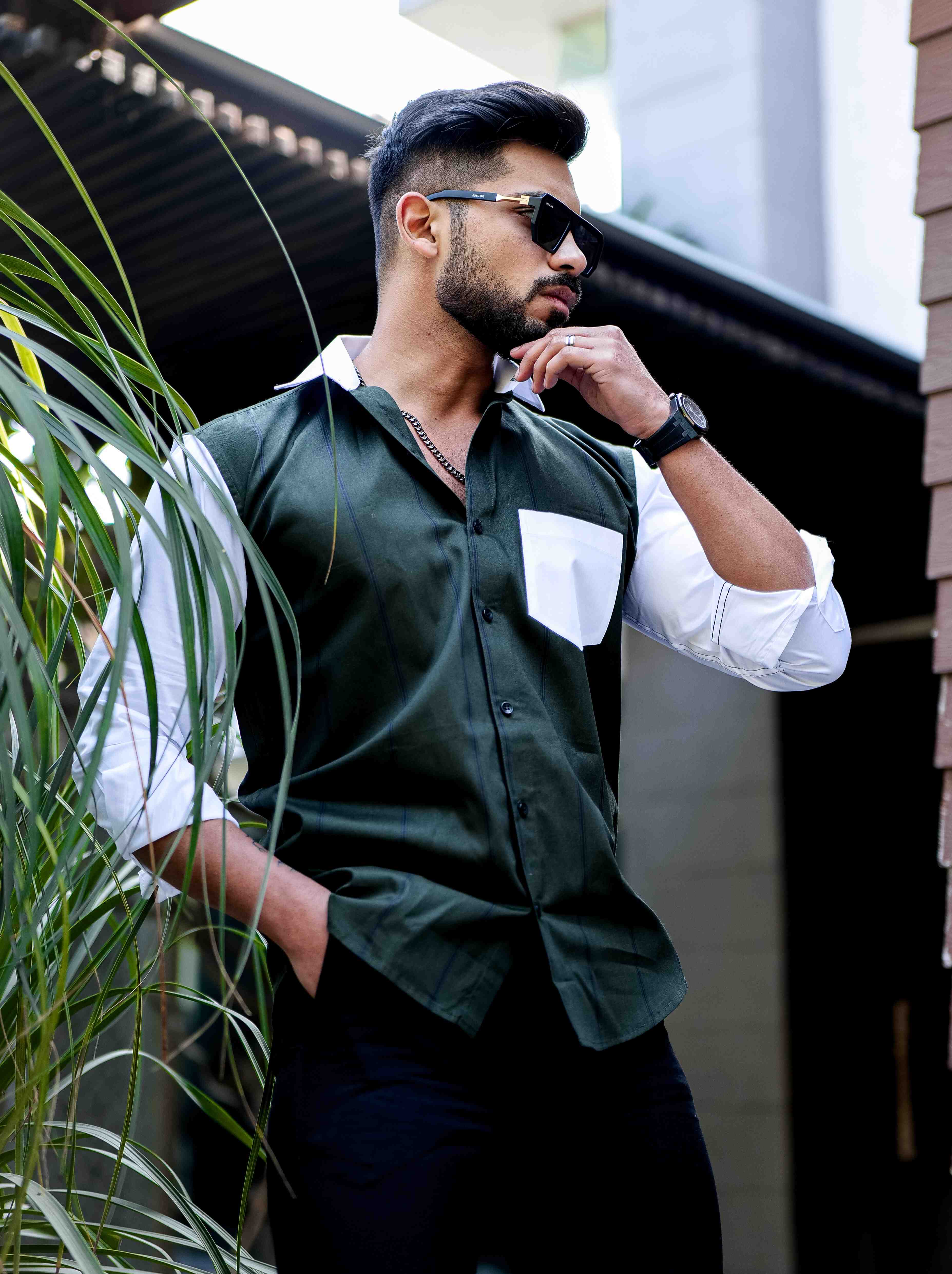 Green Satin Cotton Cut N Sew Designer Shirt - Image 7