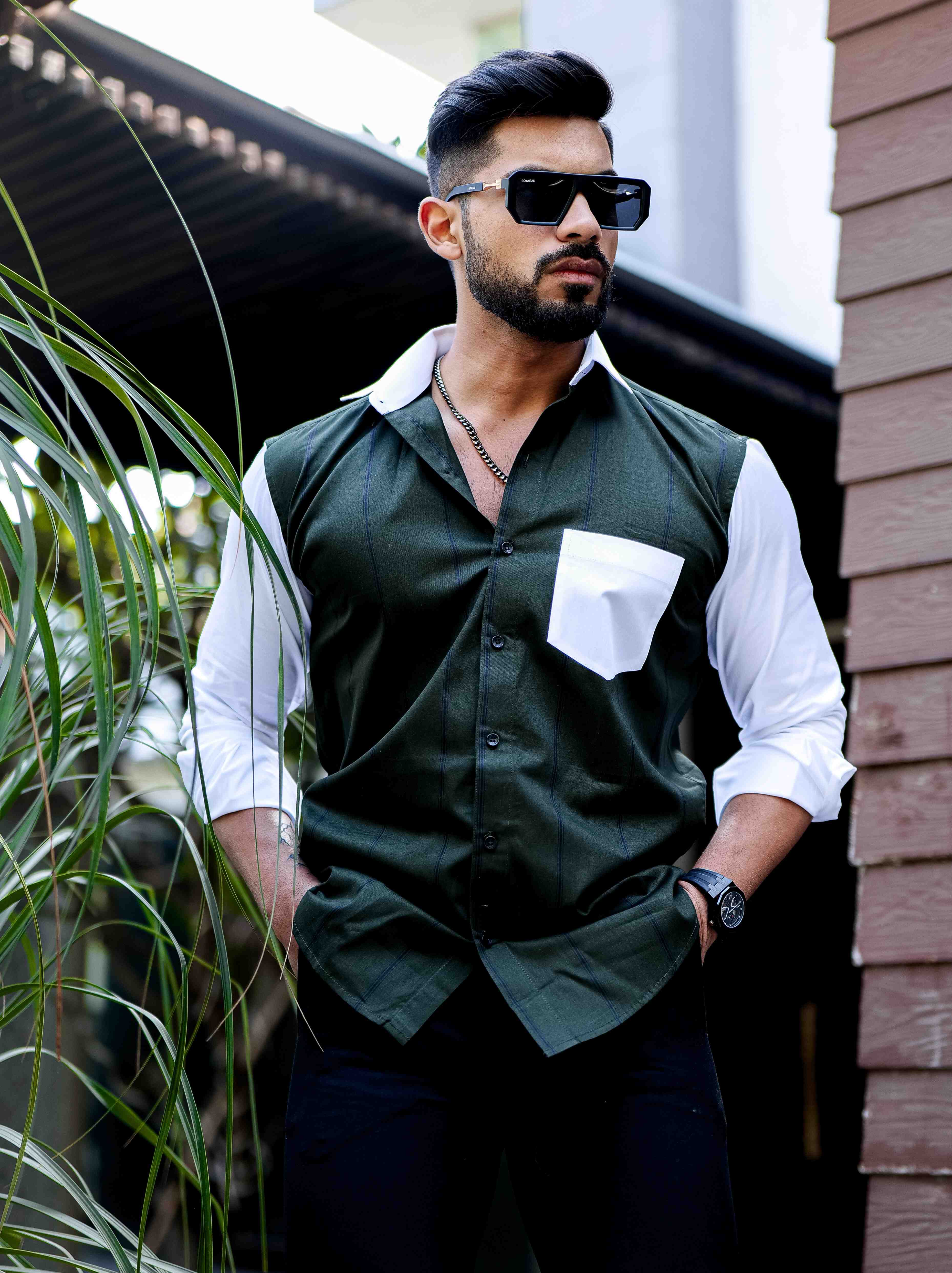 Green Satin Cotton Cut N Sew Designer Shirt - Image 8