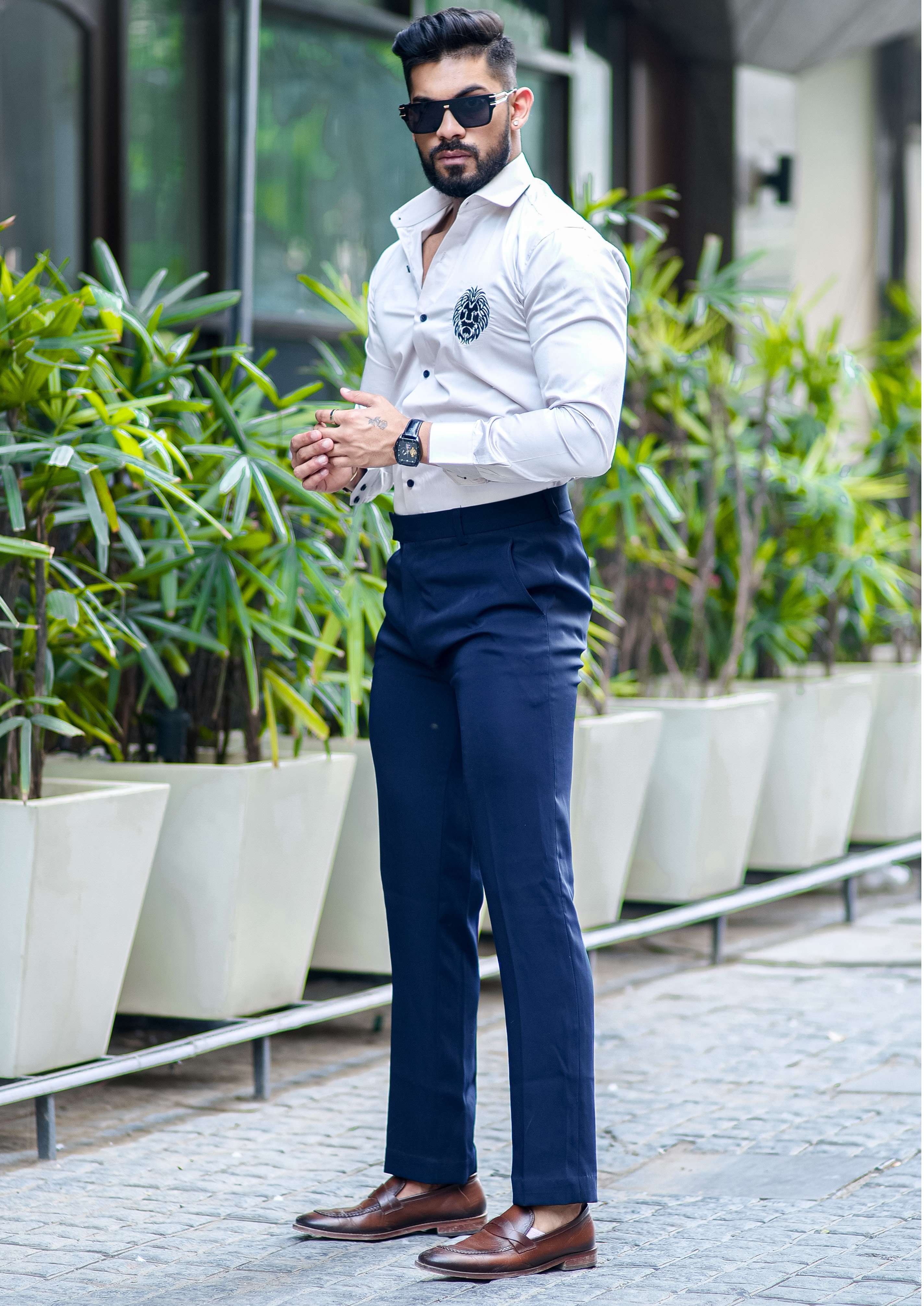 Grey Black Embroidered Mufasa Luxury Shirt For Men's - Image 5