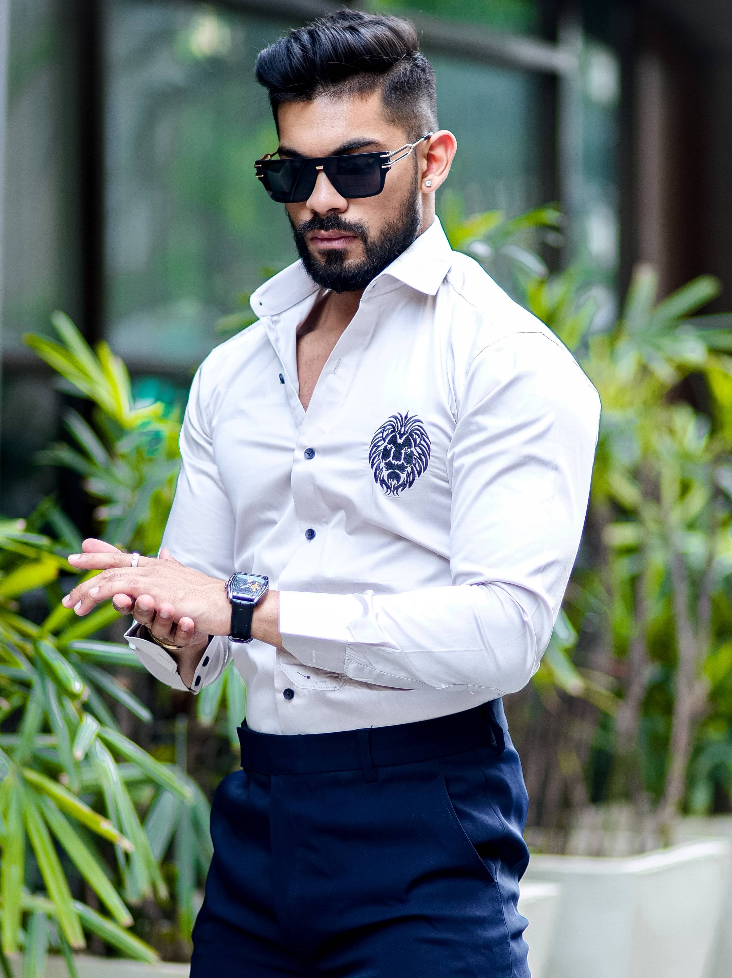 Grey Black Embroidered Mufasa Luxury Shirt For Men's - Image 6