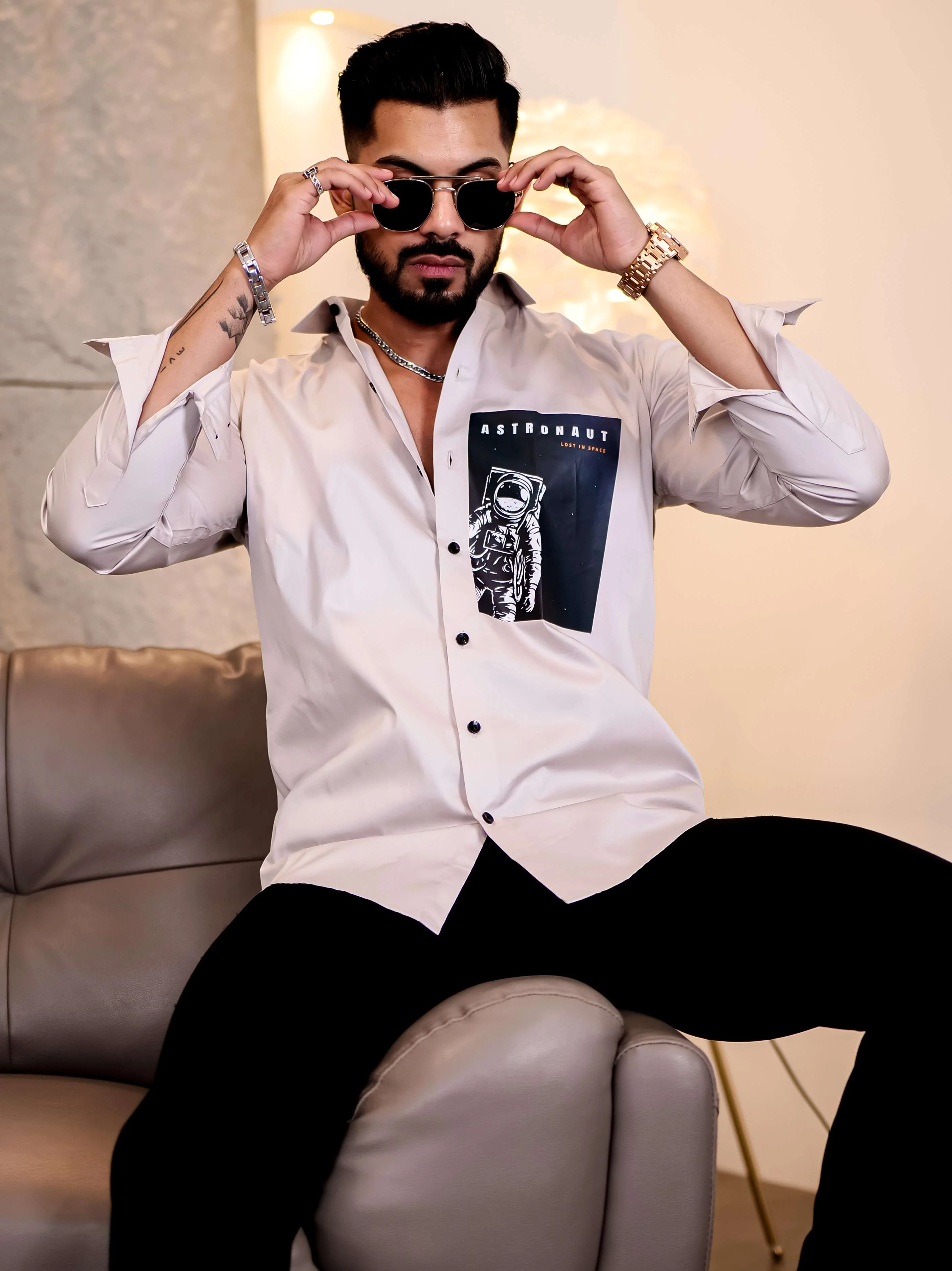 Grey Club Wear Lost in Space Printed Satin Cotton Shirt - Image 8