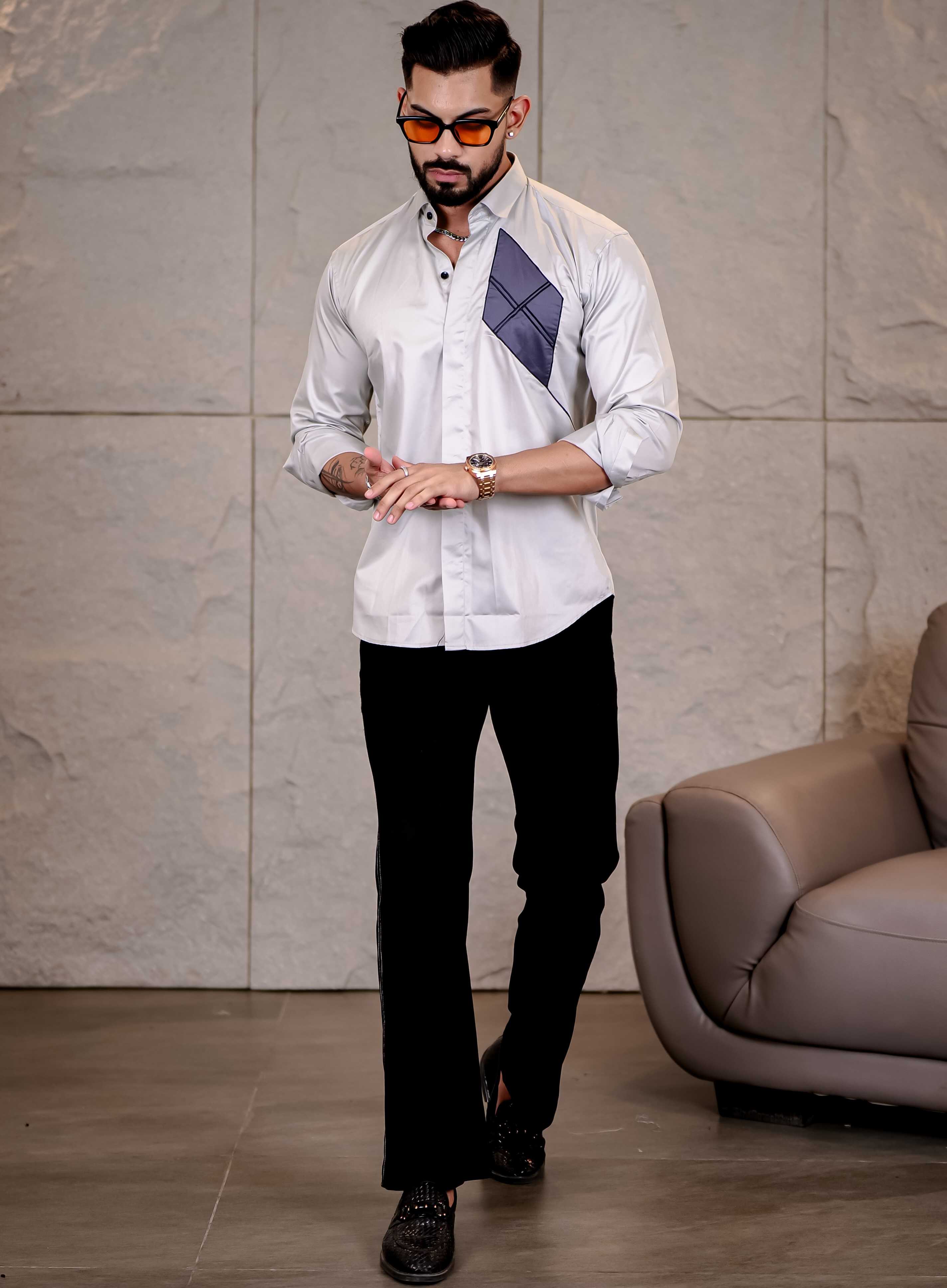 Grey Cut n Sew Premium Cotton Shirt For Men - Image 4