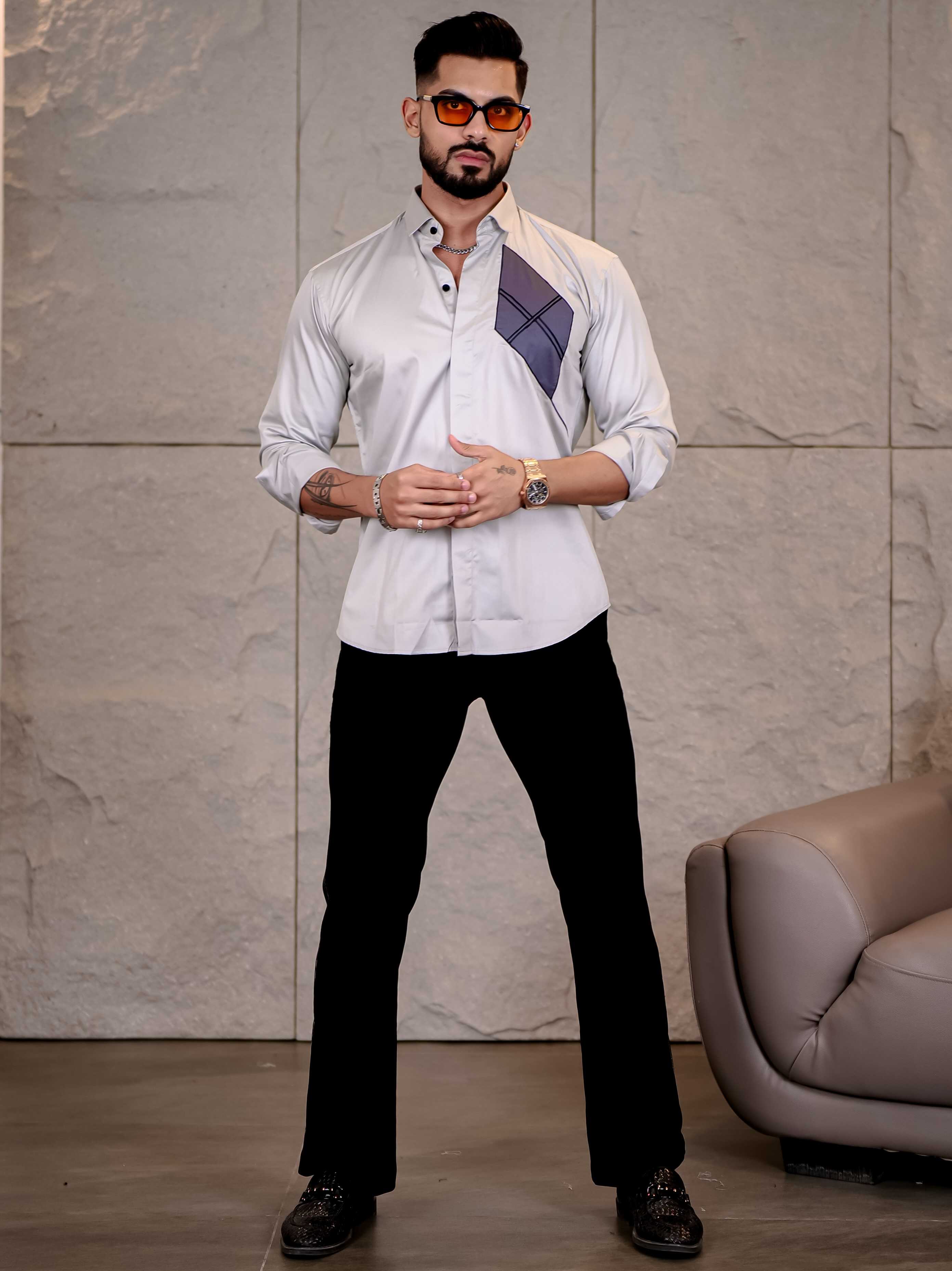 Grey Cut n Sew Premium Cotton Shirt For Men - Image 5
