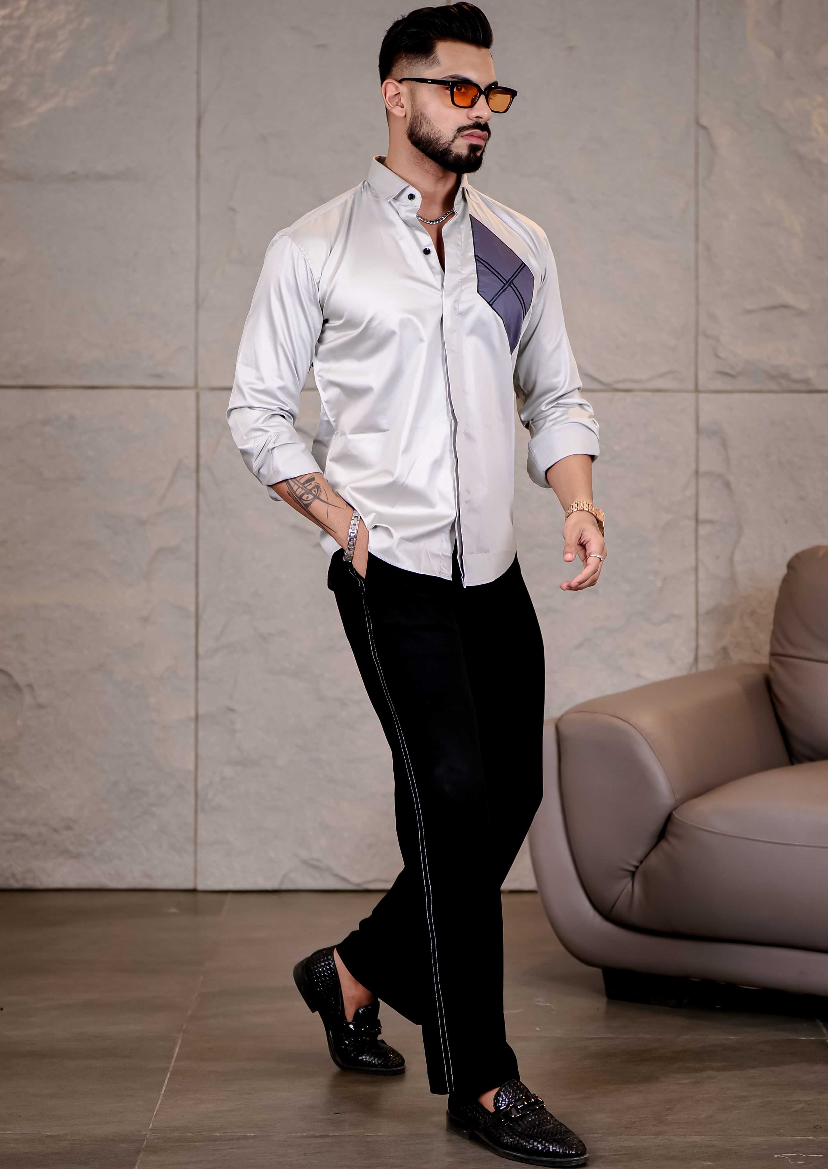 Grey Cut n Sew Premium Cotton Shirt For Men - Image 6