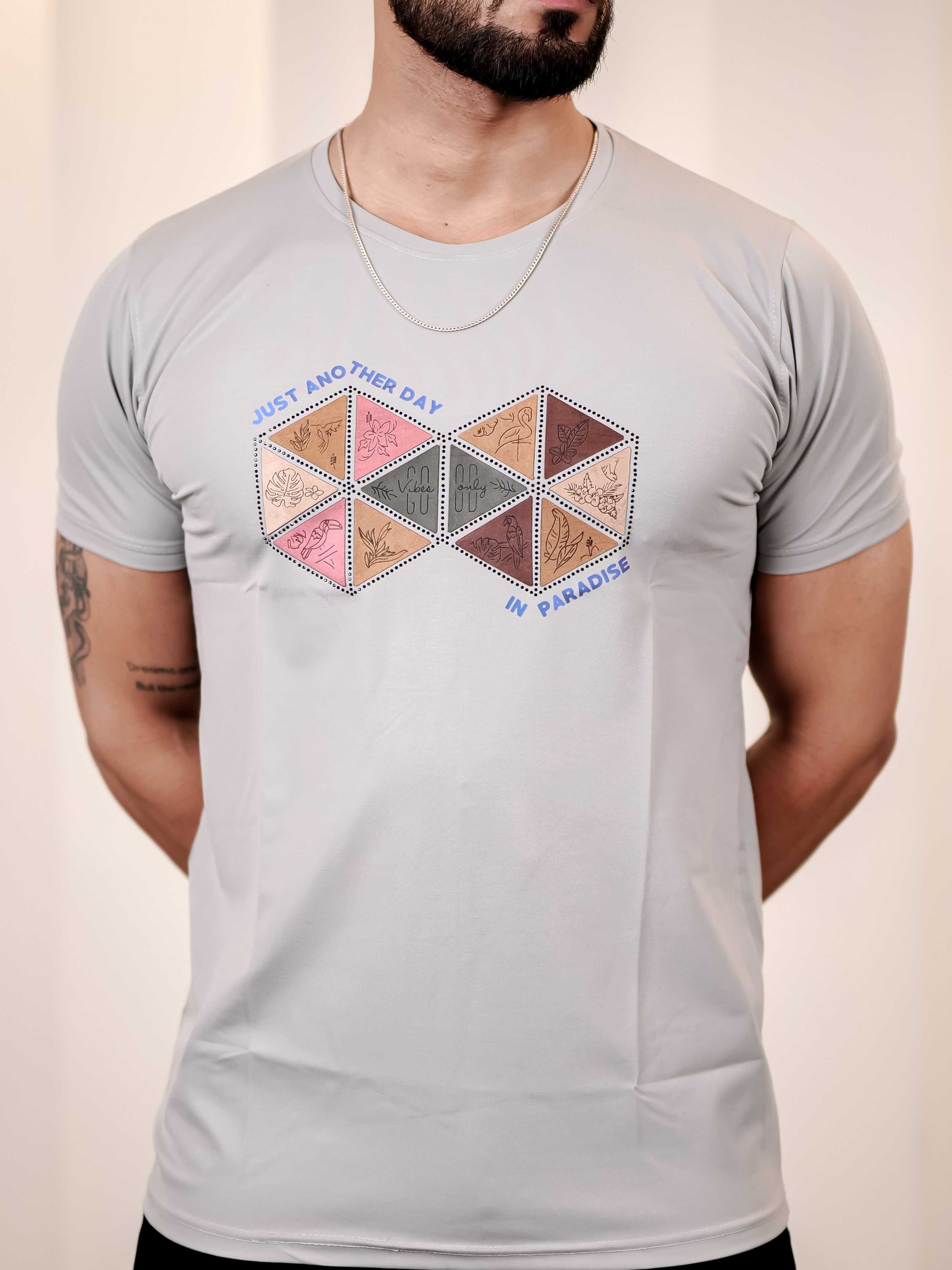 Grey Round Neck Imported Cotton Half Sleeve Premium Designer T-Shirt - Image 2