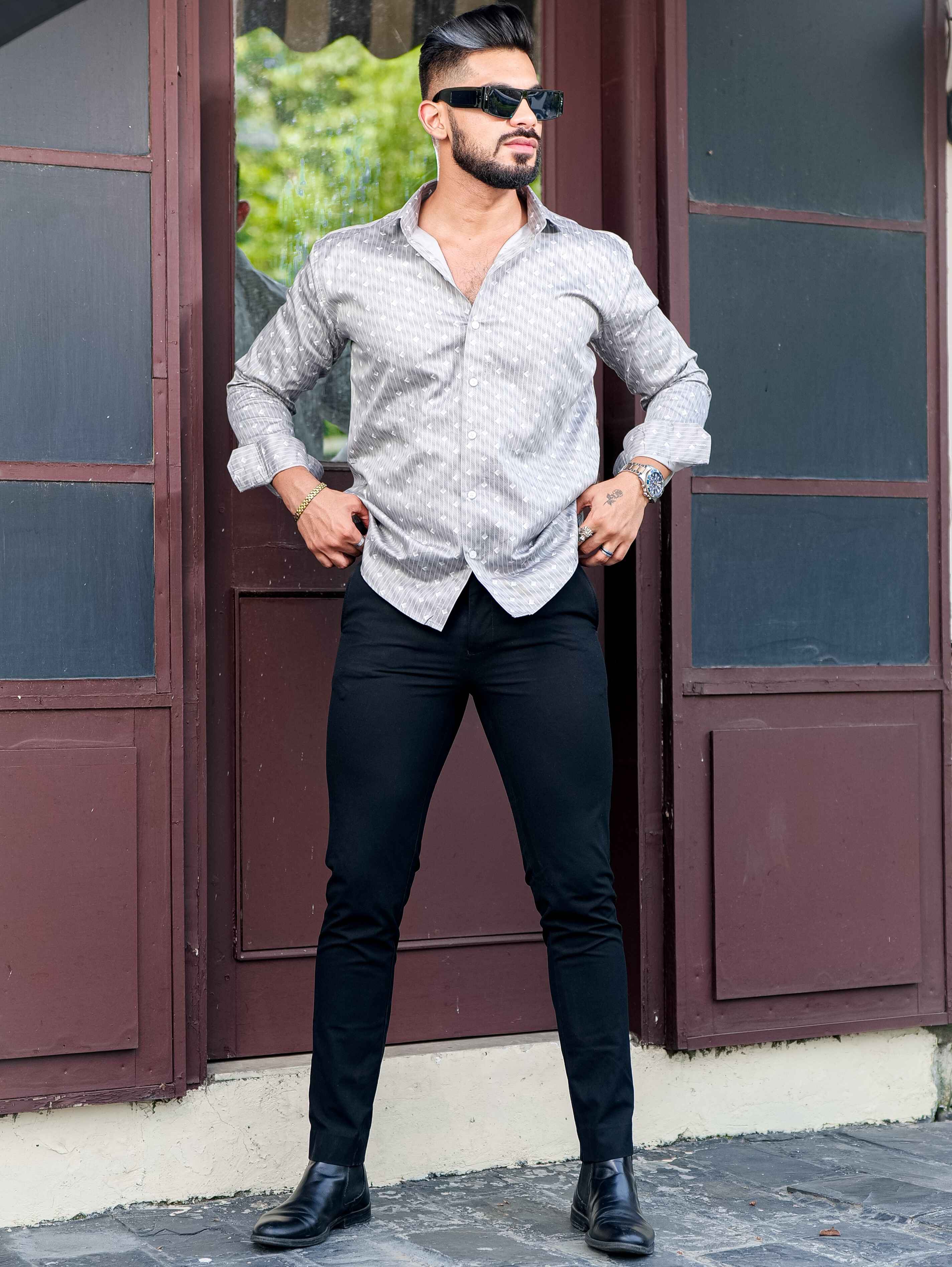 Grey Satin Print Premium Shirt - Image 5