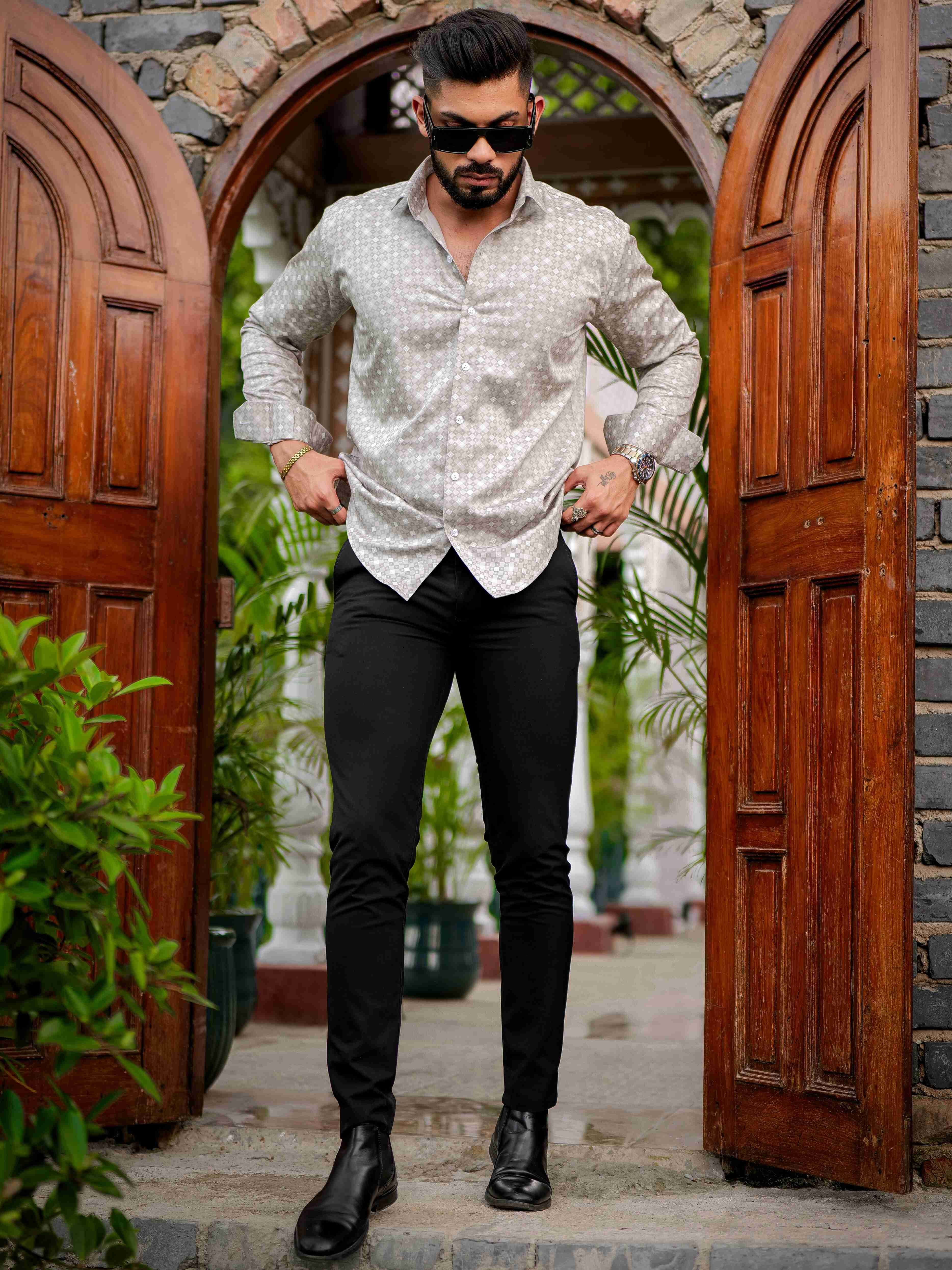 Grey Satin Print Premium Shirt - Image 6
