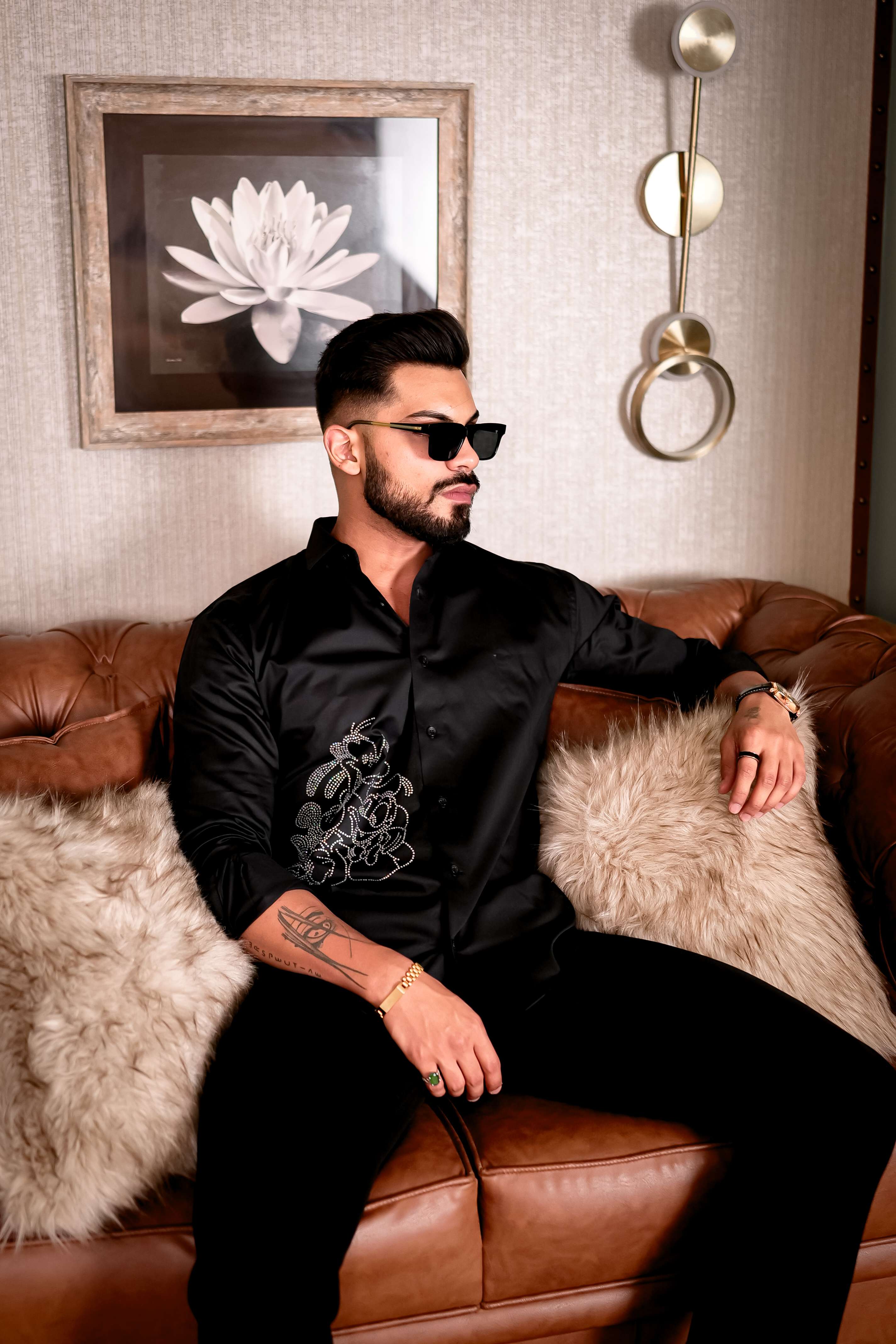 Black Starry Beaded Satin Cotton Premium Party Shirt - Image 7