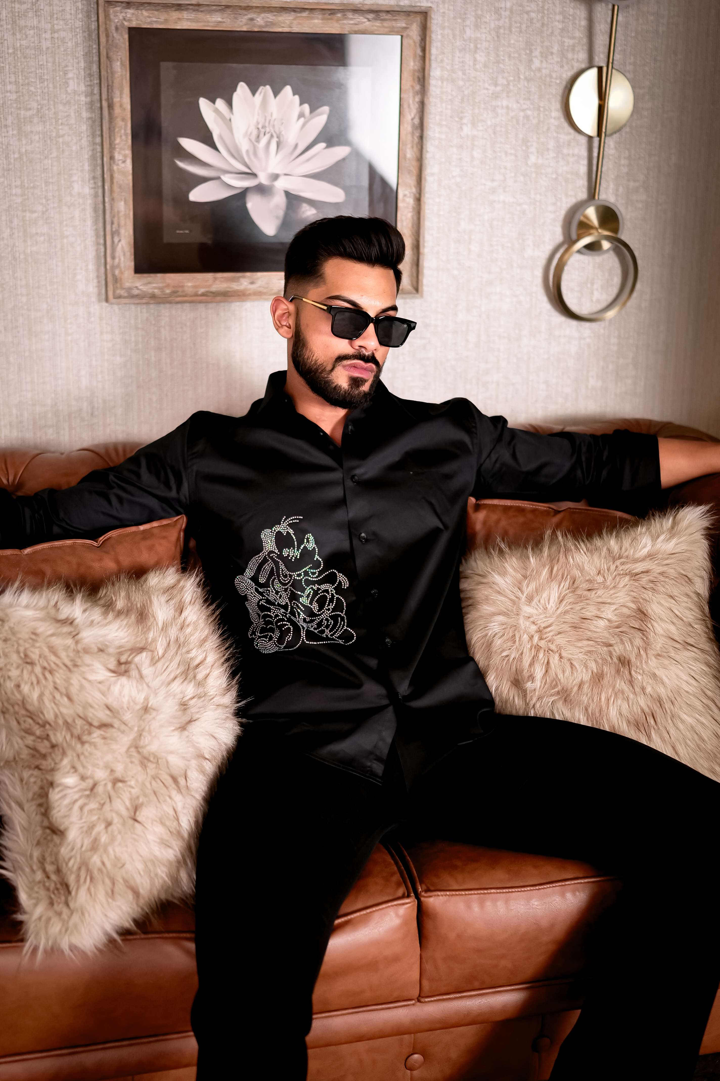 Black Starry Beaded Satin Cotton Premium Party Shirt - Image 9