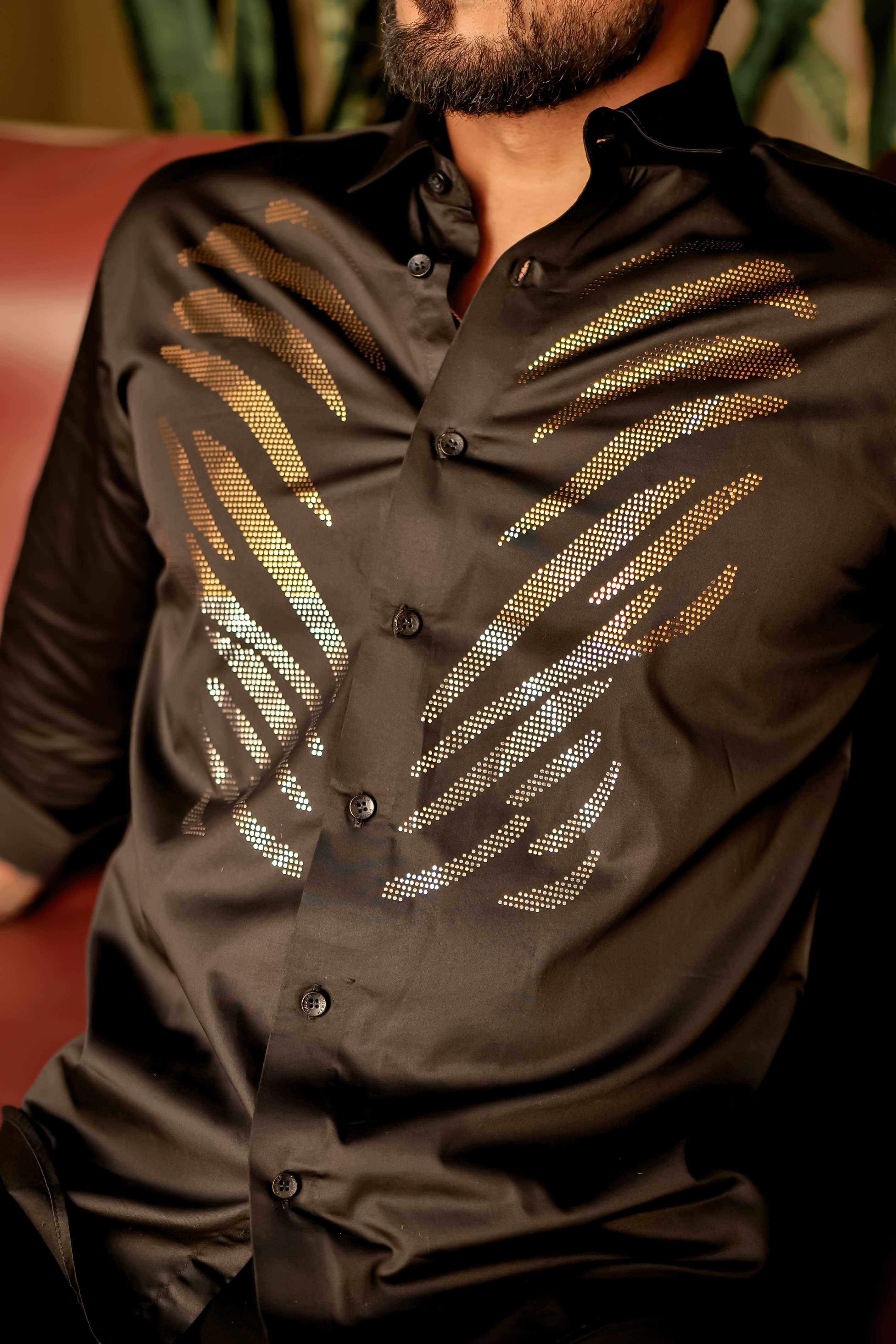 Hot Black Sequence Club Wear Satin Cotton Party Shirt - Image 2