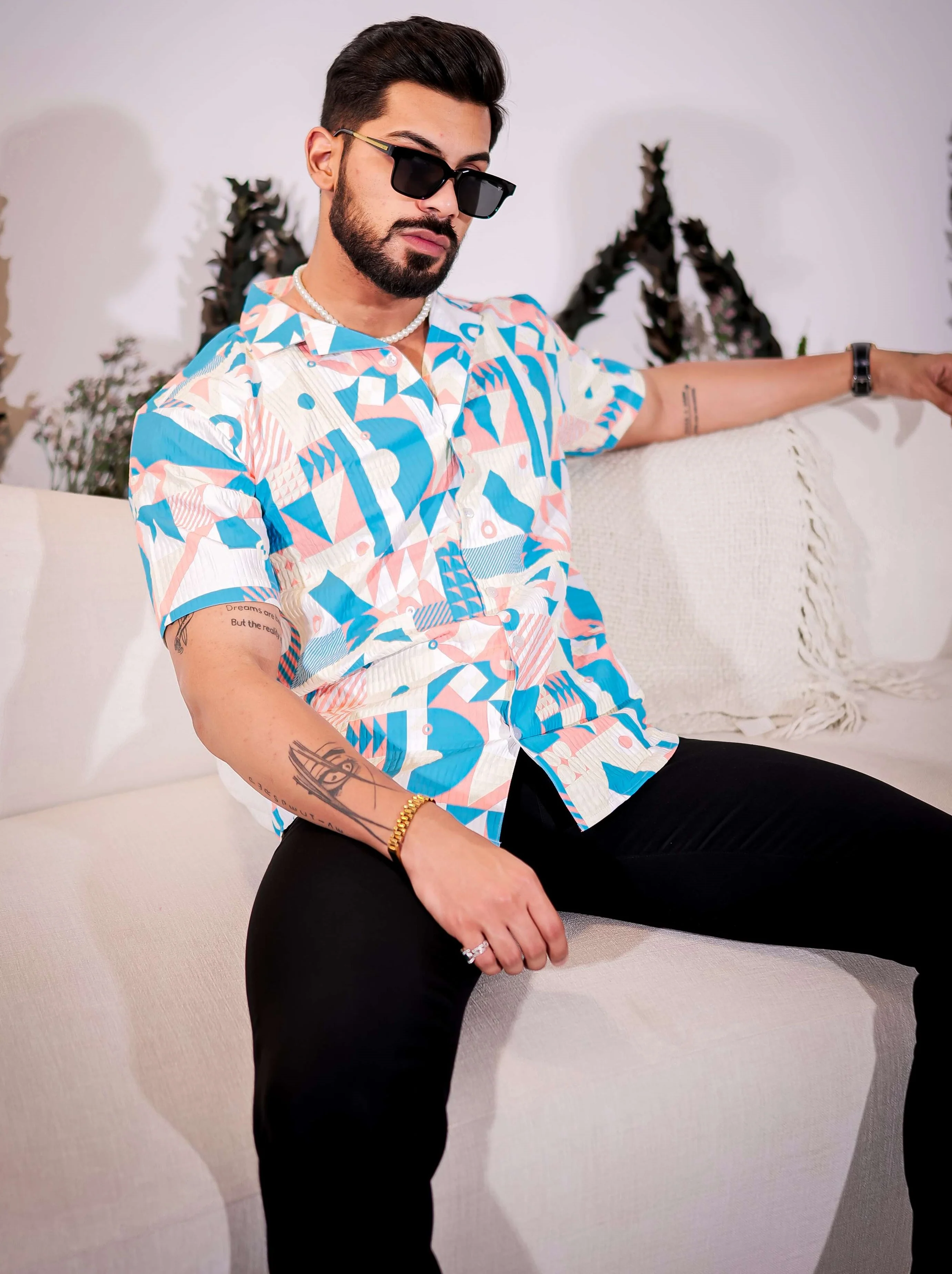 Jeans Blue Multicolor Half Sleeve Imported Premium Shirt for Men's - Image 2