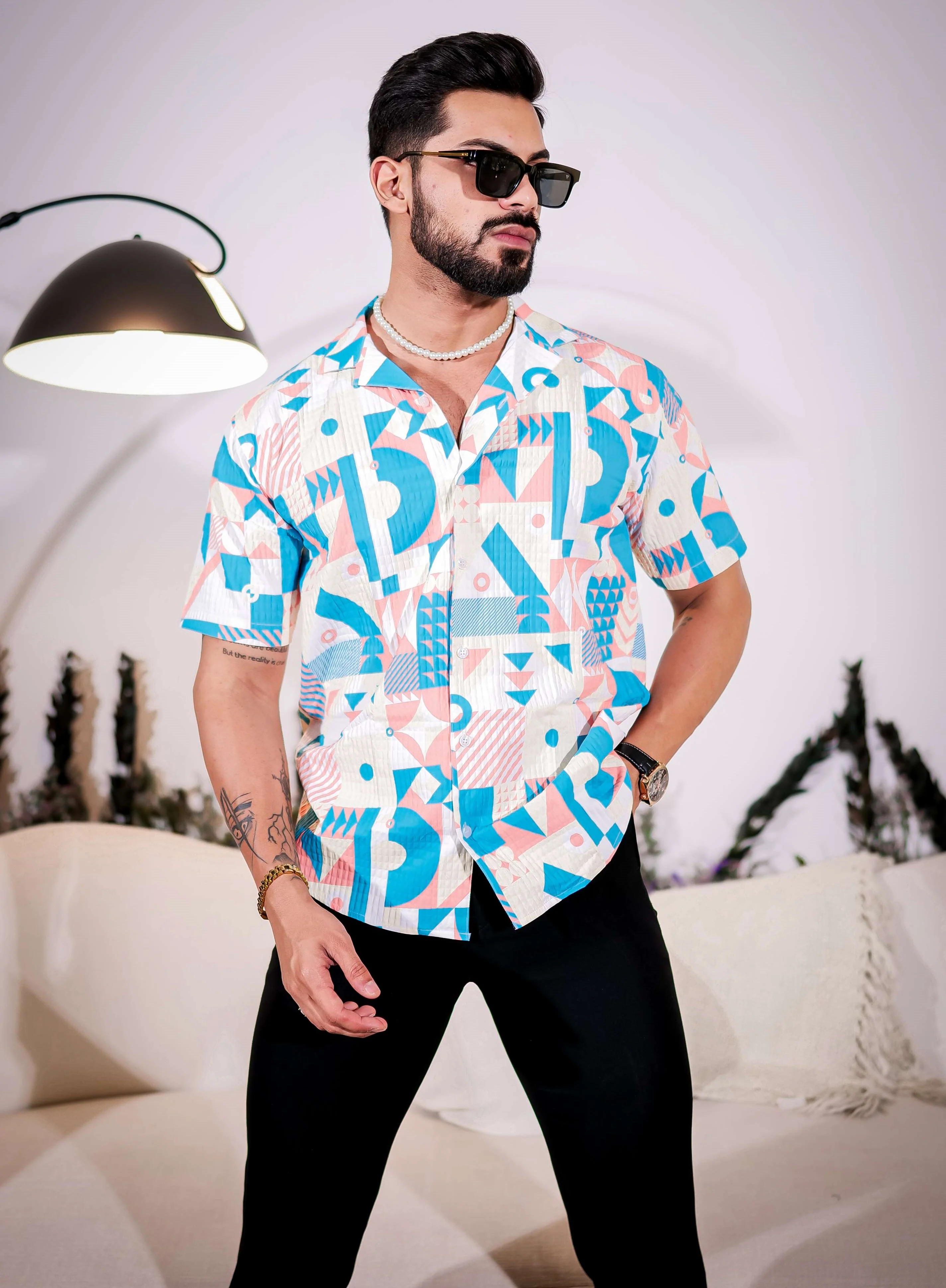 Jeans Blue Multicolor Half Sleeve Imported Premium Shirt for Men's - Image 3