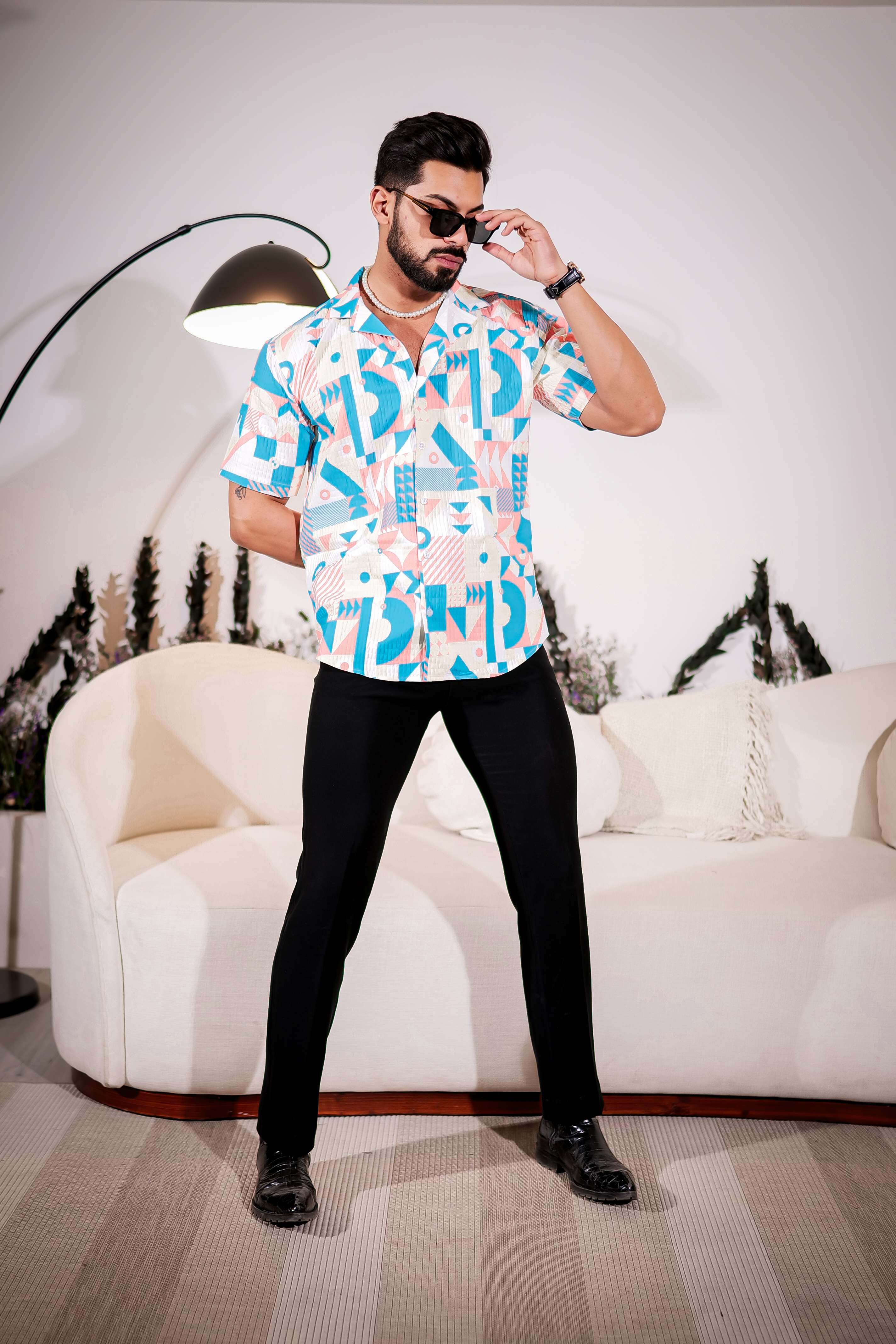 Jeans Blue Multicolor Half Sleeve Imported Premium Shirt for Men's - Image 5