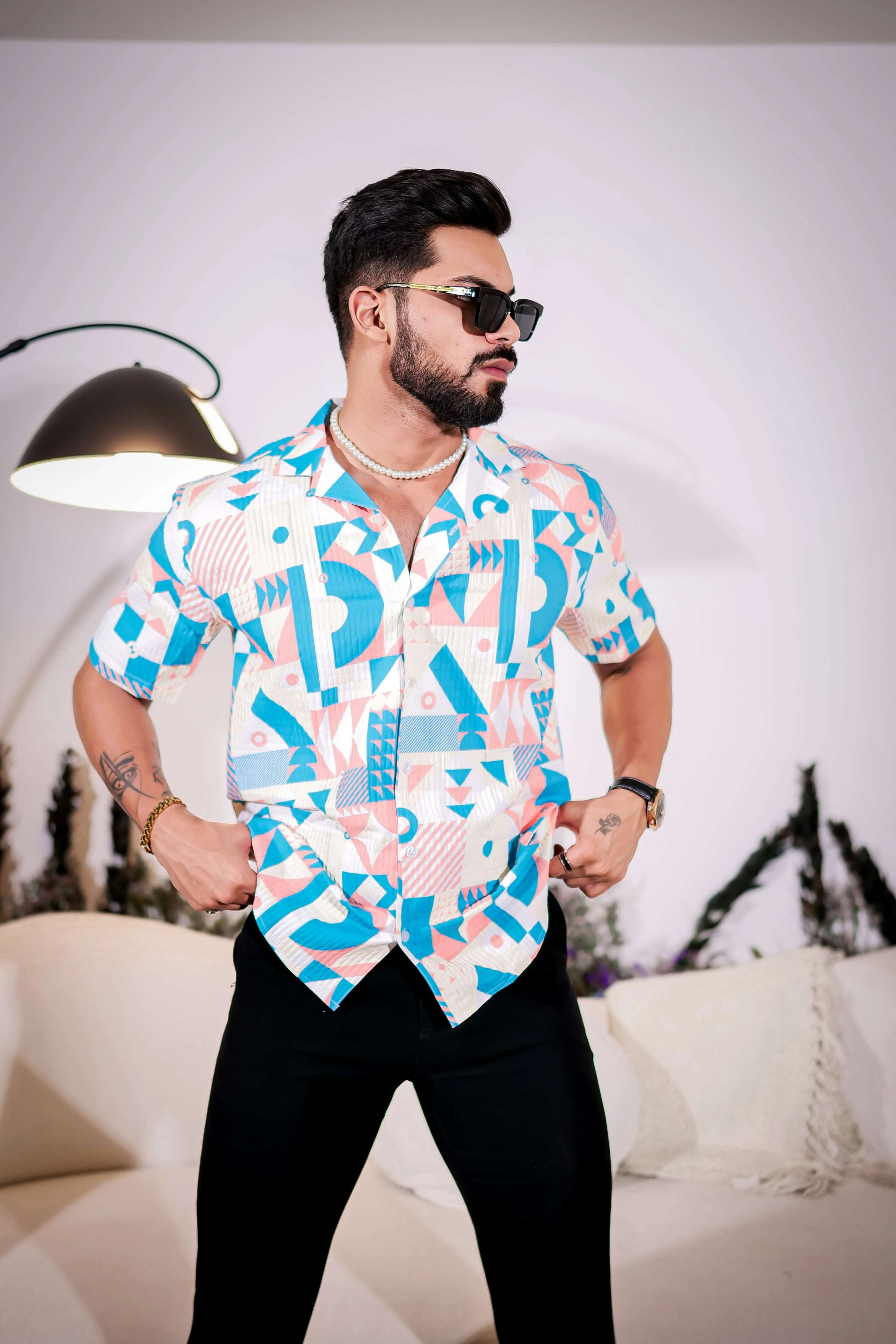 Jeans Blue Multicolor Half Sleeve Imported Premium Shirt for Men's - Image 7