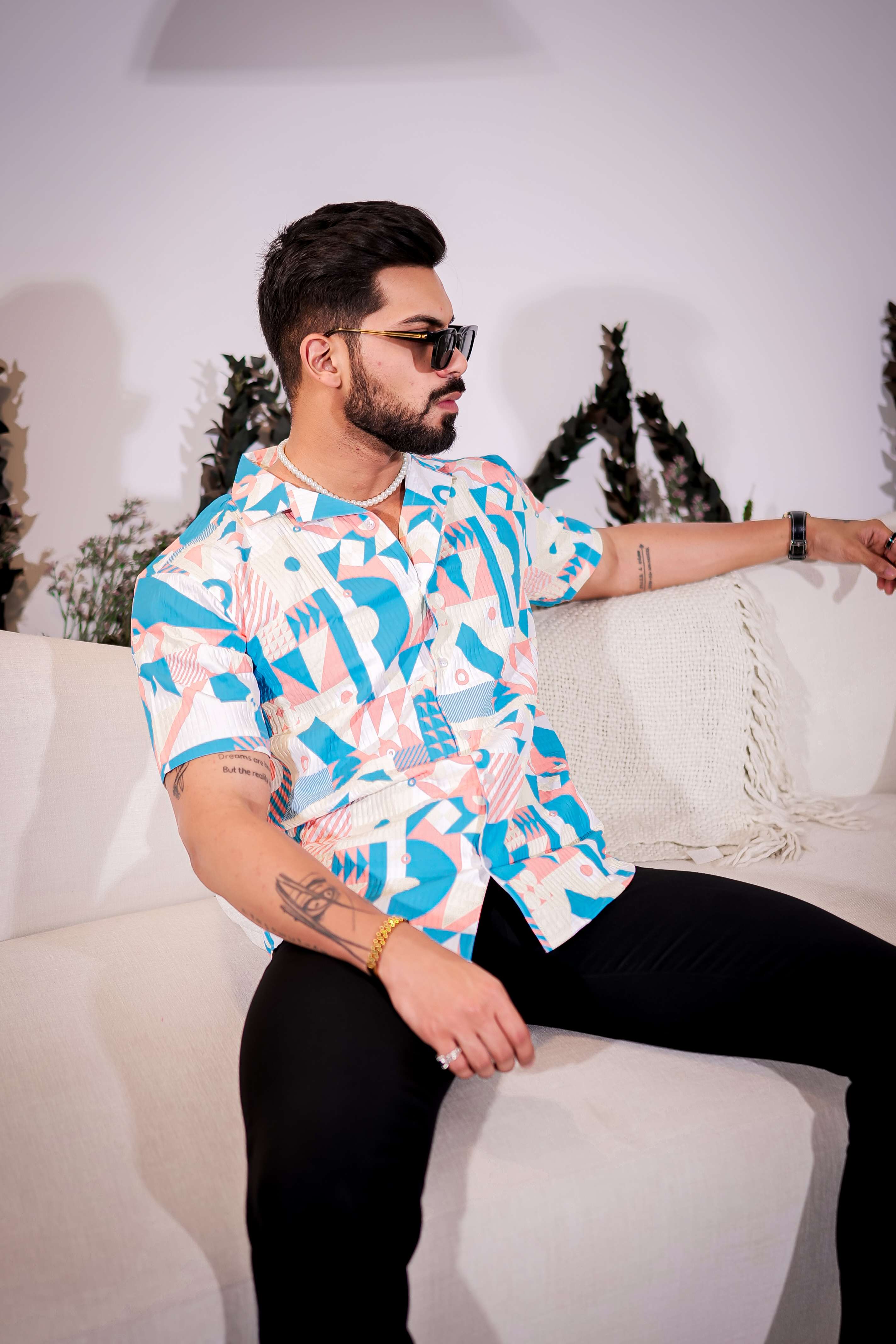 Jeans Blue Multicolor Half Sleeve Imported Premium Shirt for Men's - Image 8