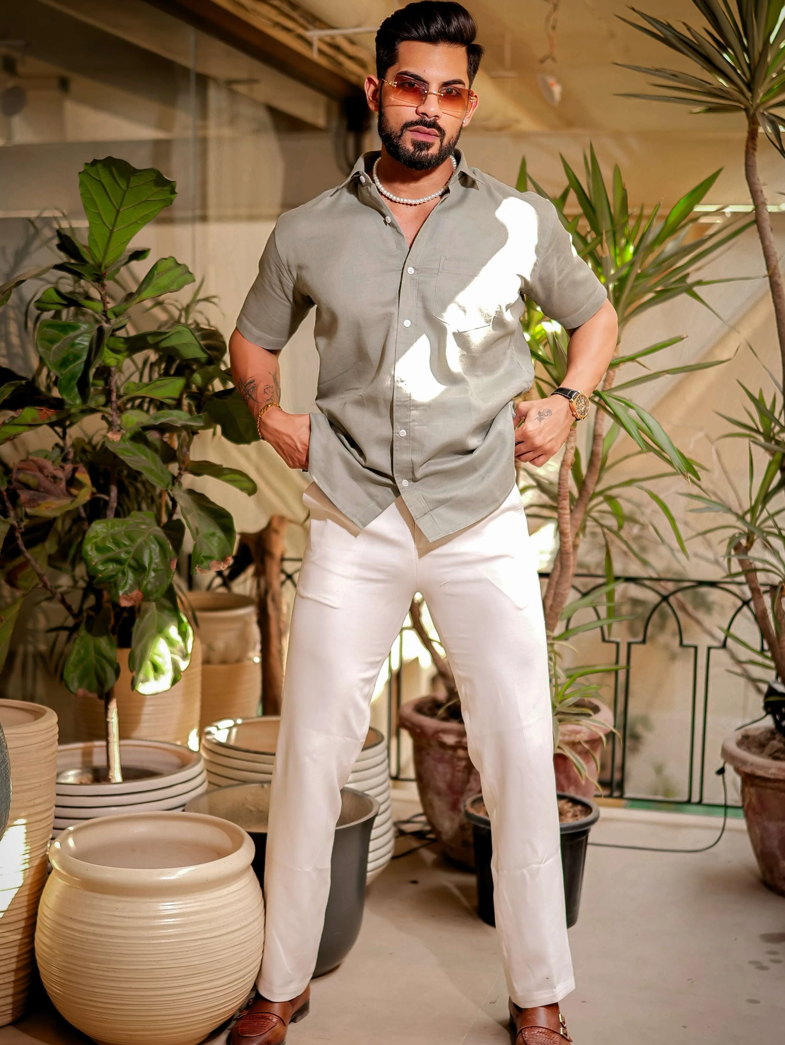 Light Green Luxury Formal linen Cotton Shirt For Men's - Image 4