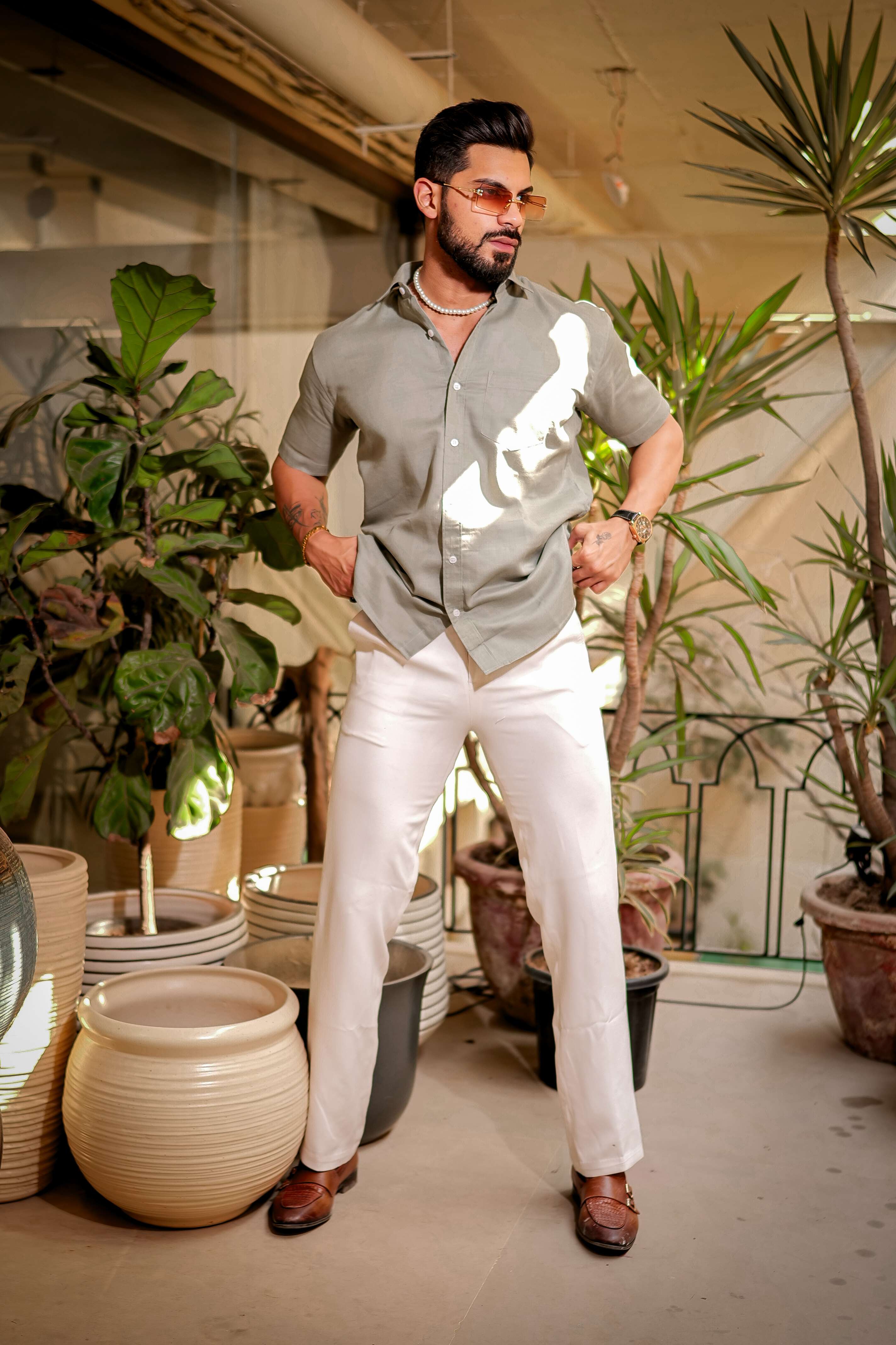 Light Green Luxury Formal linen Cotton Shirt For Men's - Image 6