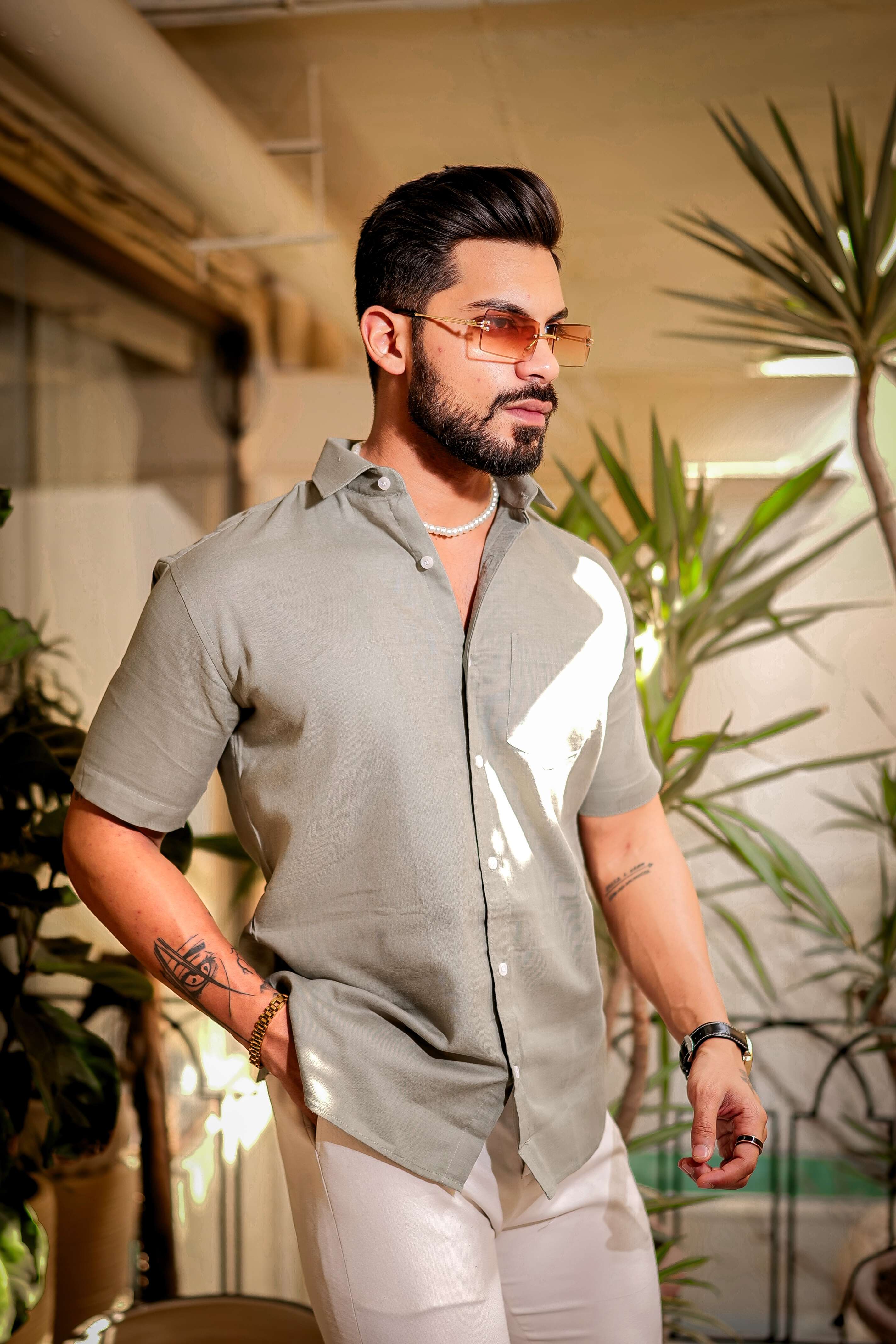 Light Green Luxury Formal linen Cotton Shirt For Men's - Image 7