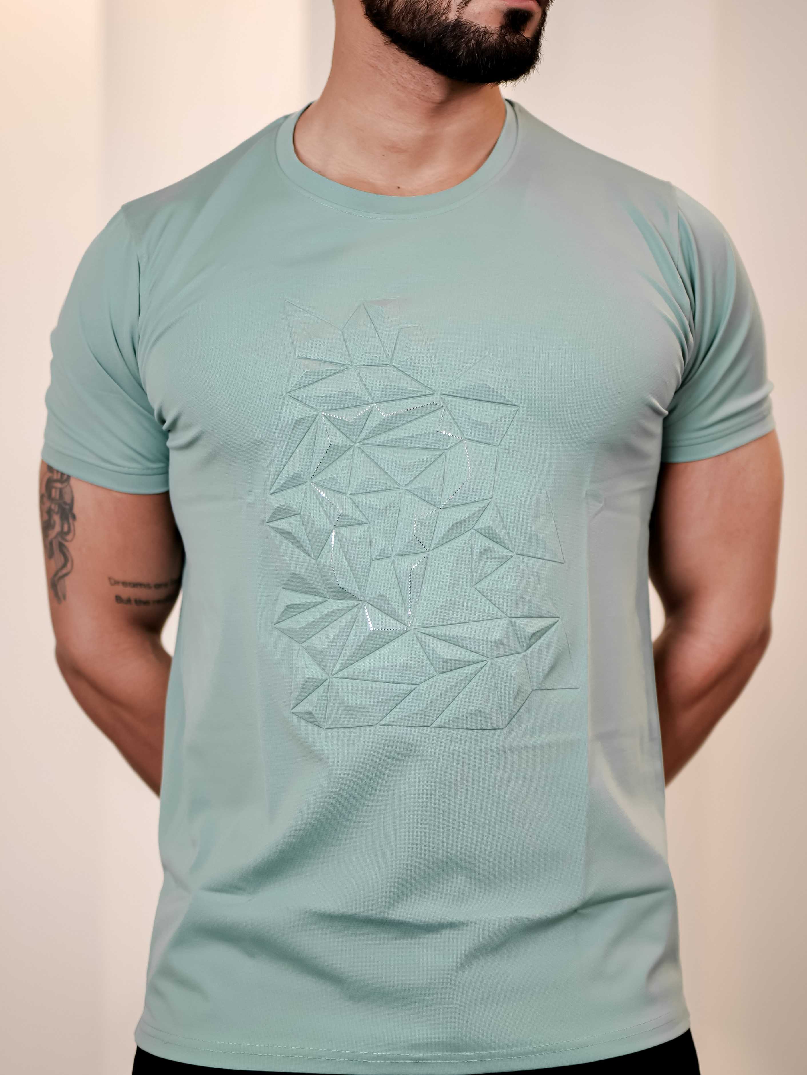 Light Green Round Neck Imported Cotton Half Sleeve Premium Designer T-Shirt - Image 4