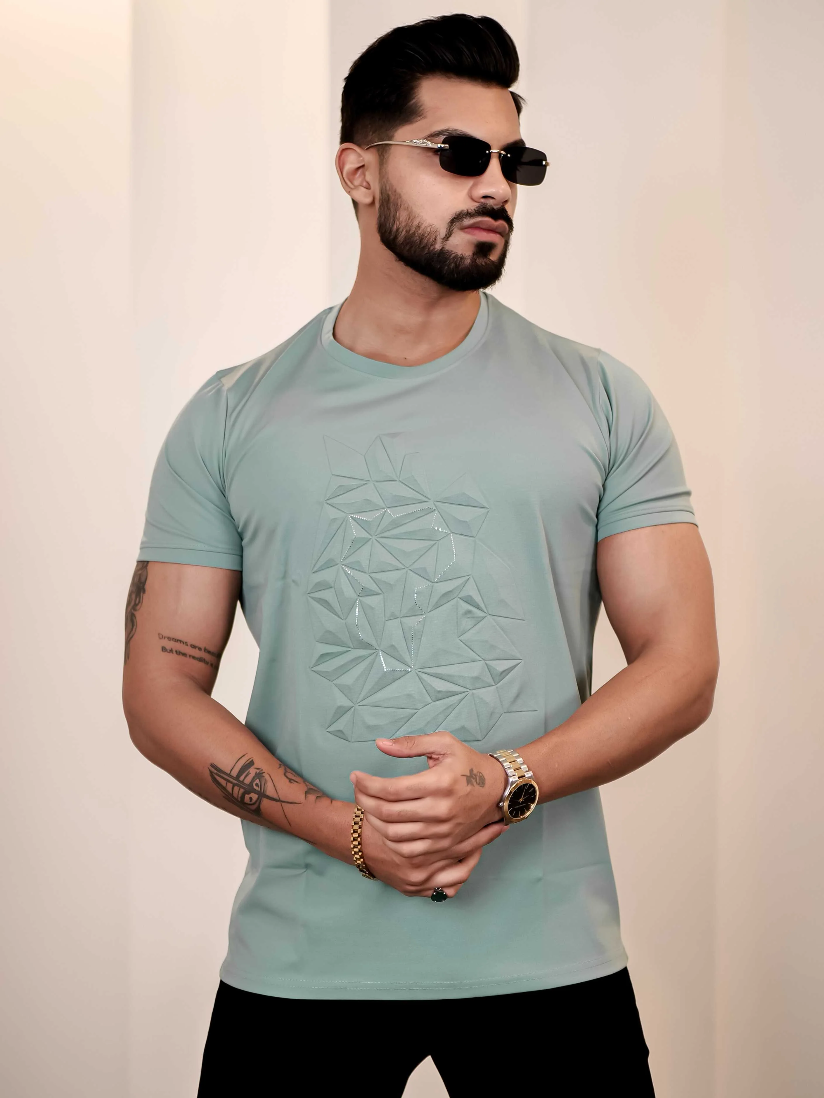 Light Green Round Neck Imported Cotton Half Sleeve Premium Designer T-Shirt - Image 9