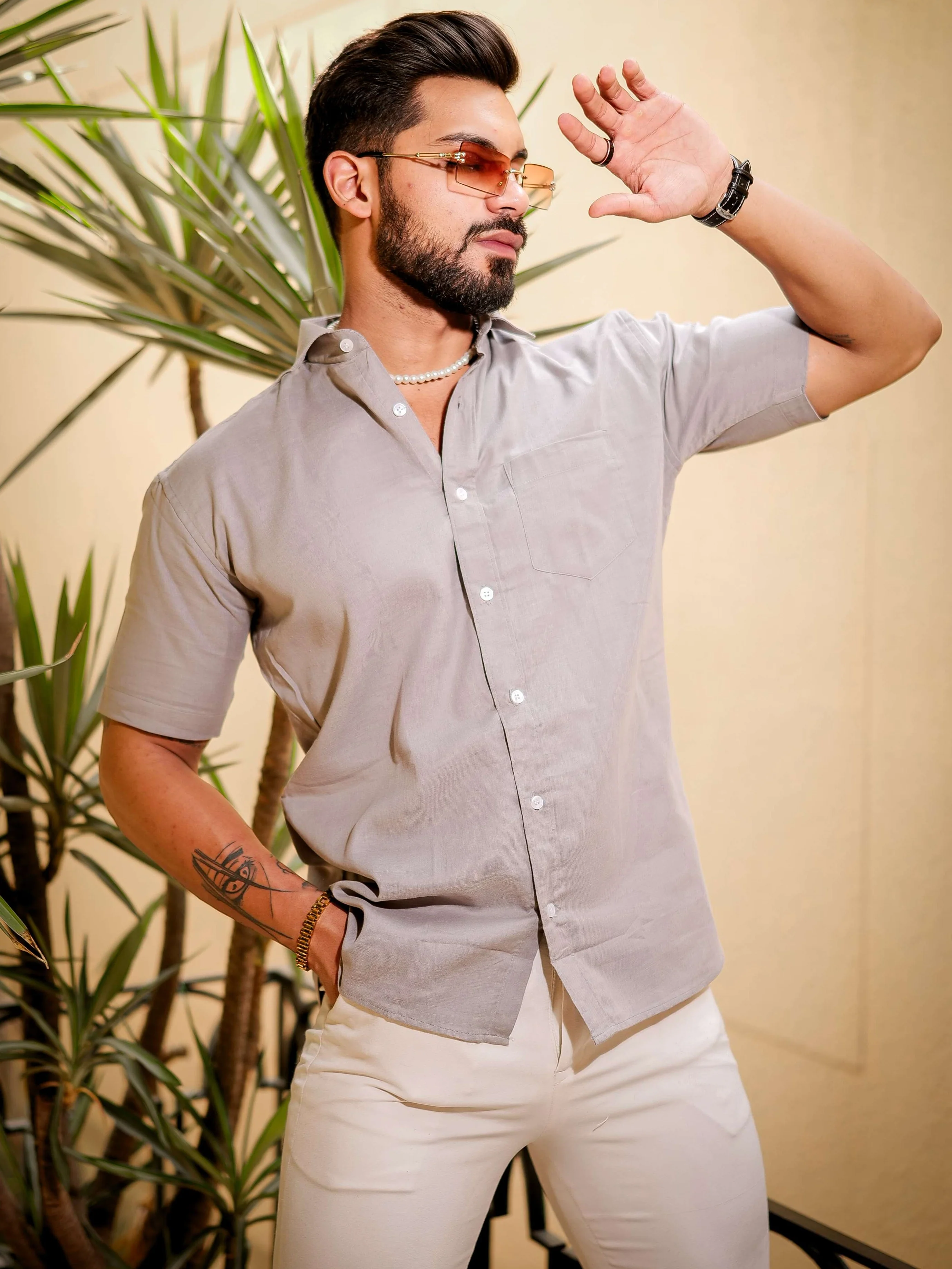 Light Grey Luxury Formal linen Cotton Shirt For Men's - Image 3
