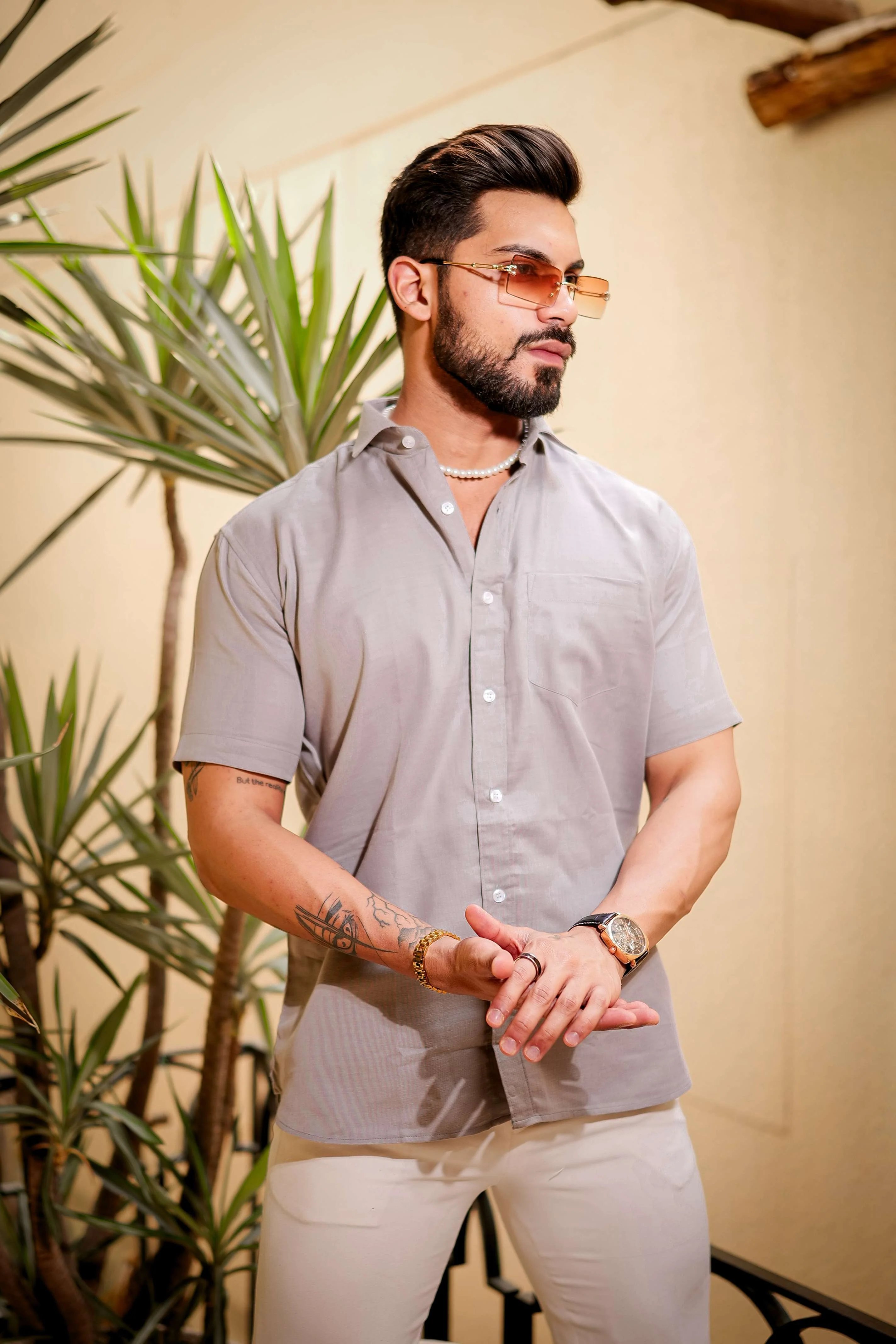 Light Grey Luxury Formal linen Cotton Shirt For Men's - Image 7