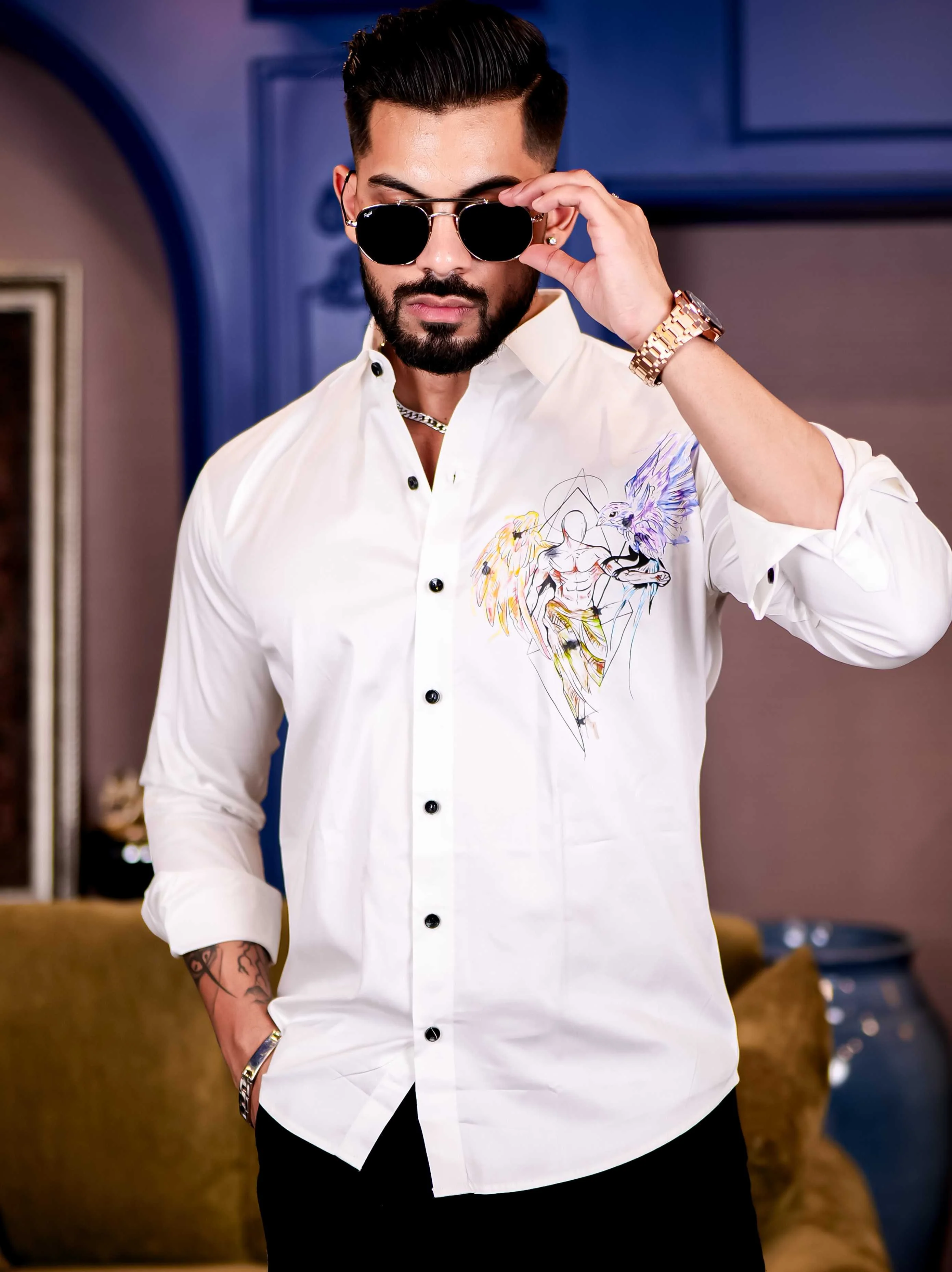 Lucifer White Club Wear Printed Satin Cotton Shirt - Image 3