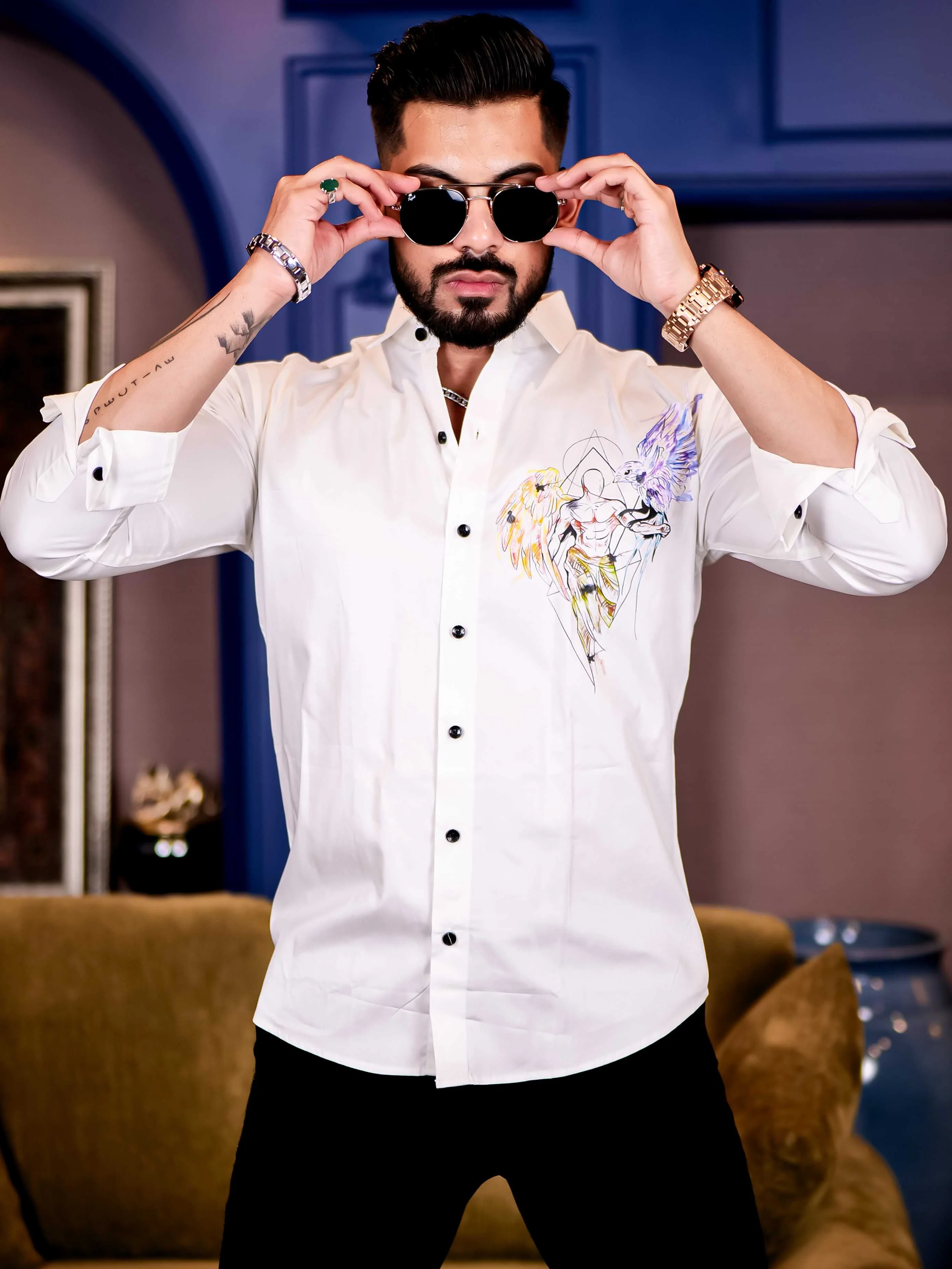 Lucifer White Club Wear Printed Satin Cotton Shirt - Image 4