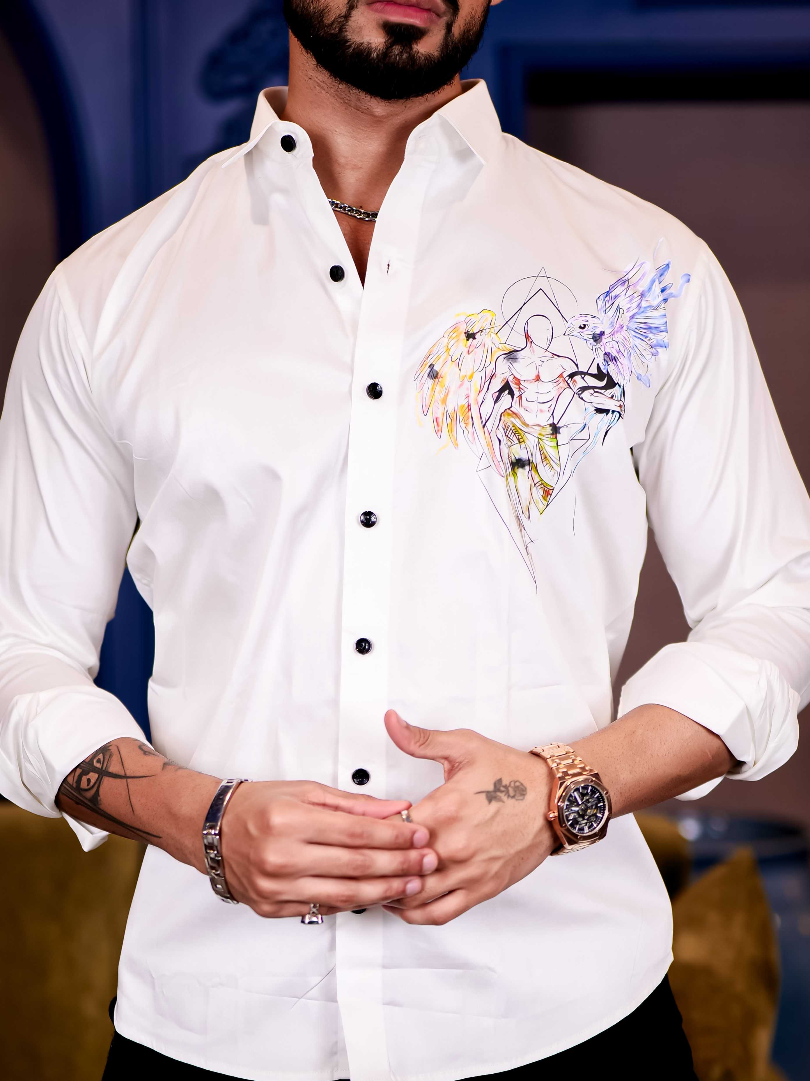 Lucifer White Club Wear Printed Satin Cotton Shirt - Image 7