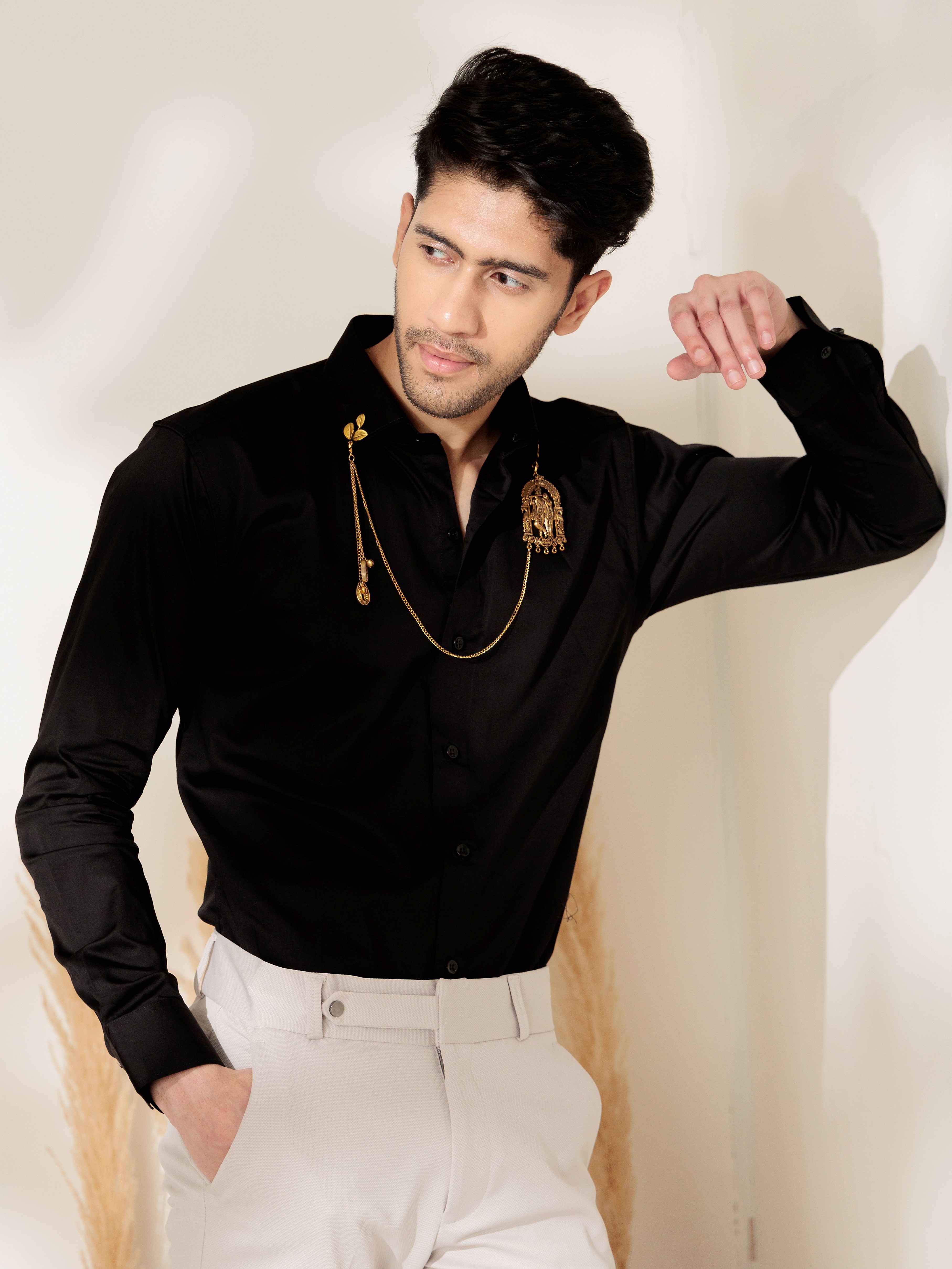 FOOMER RADHEKRISHNA BLACK DESIGNER SATIN COTTON SHIRT - Image 10